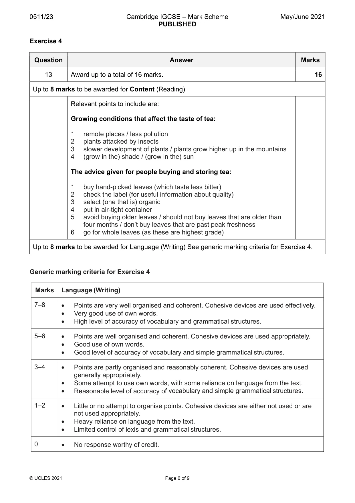 Mark scheme, page 6 of 9