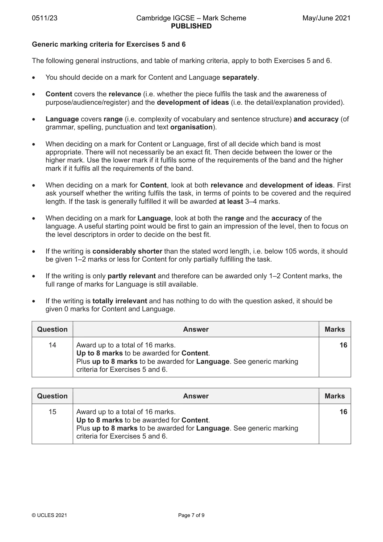 Mark scheme, page 7 of 9