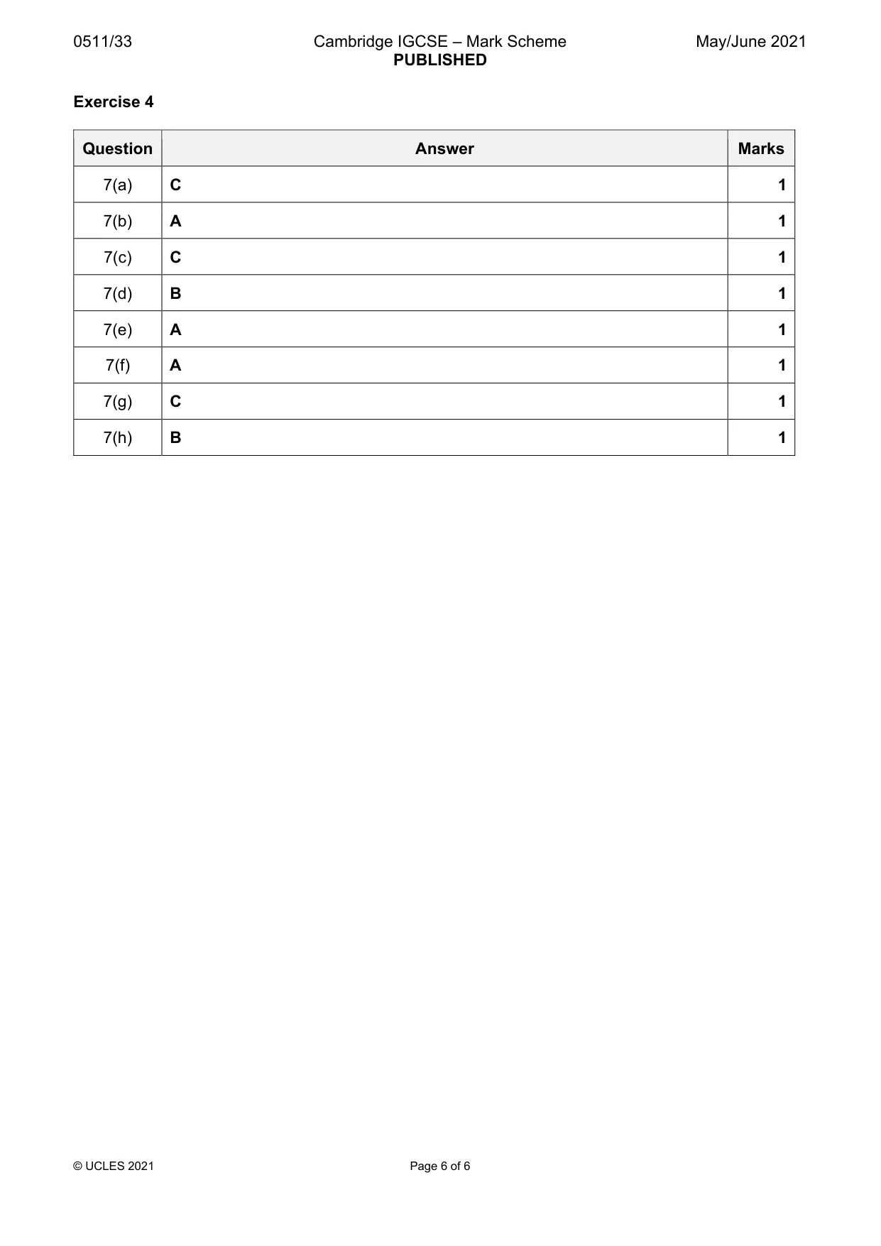 Mark scheme, page 6 of 6