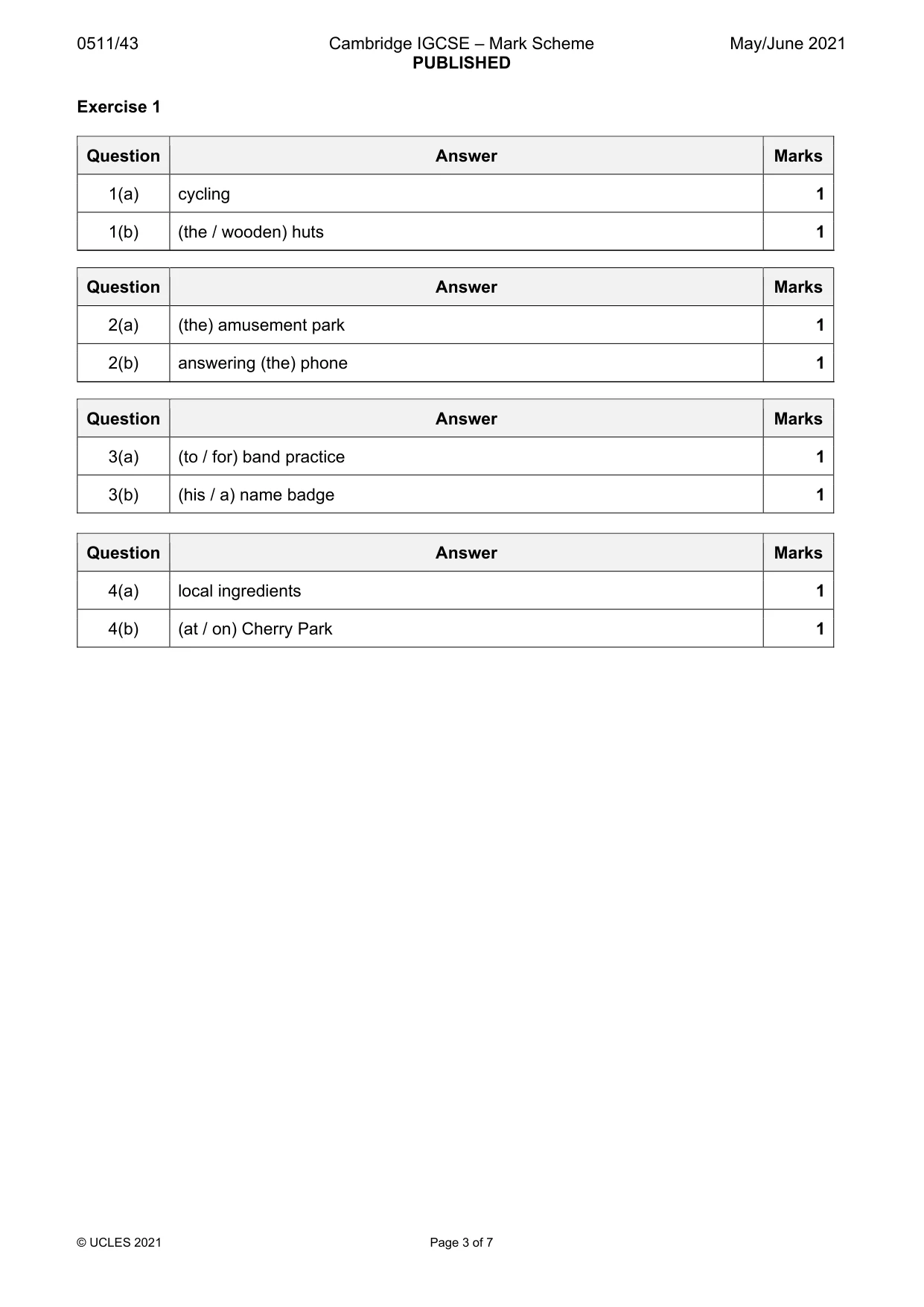 Mark scheme, page 3 of 7