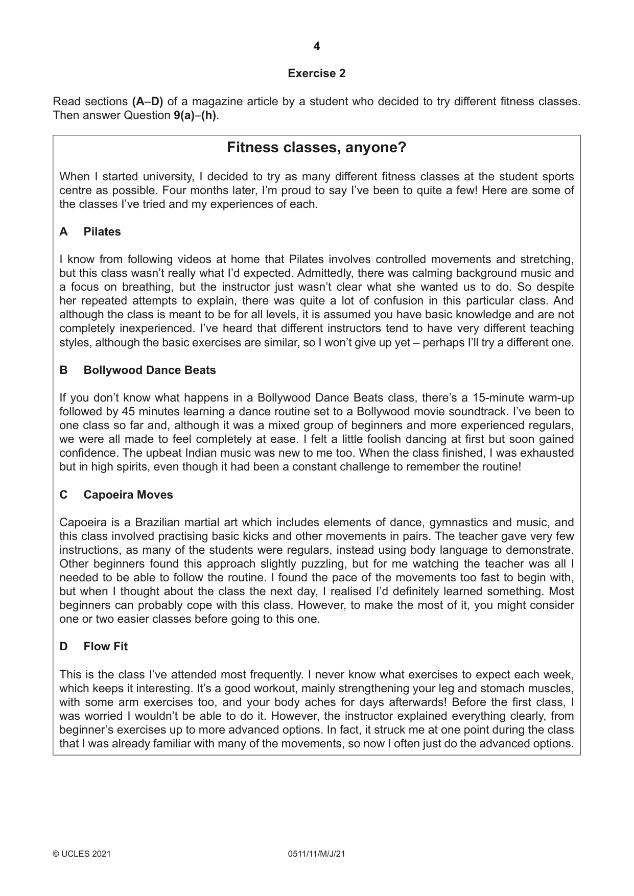Cambridge IGCSE English - Second Language (count-in oral) 0511 2021 May/June Paper 1 · Variant 1 question paper, page 4 of 16