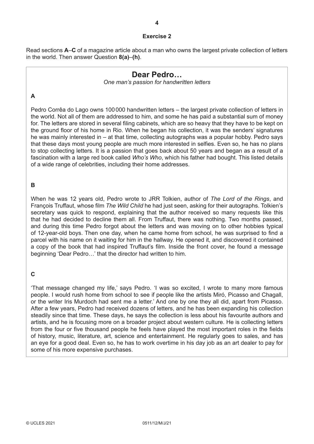 Cambridge IGCSE English - Second Language (count-in oral) 0511 2021 May/June Paper 1 · Variant 2 question paper, page 4 of 16