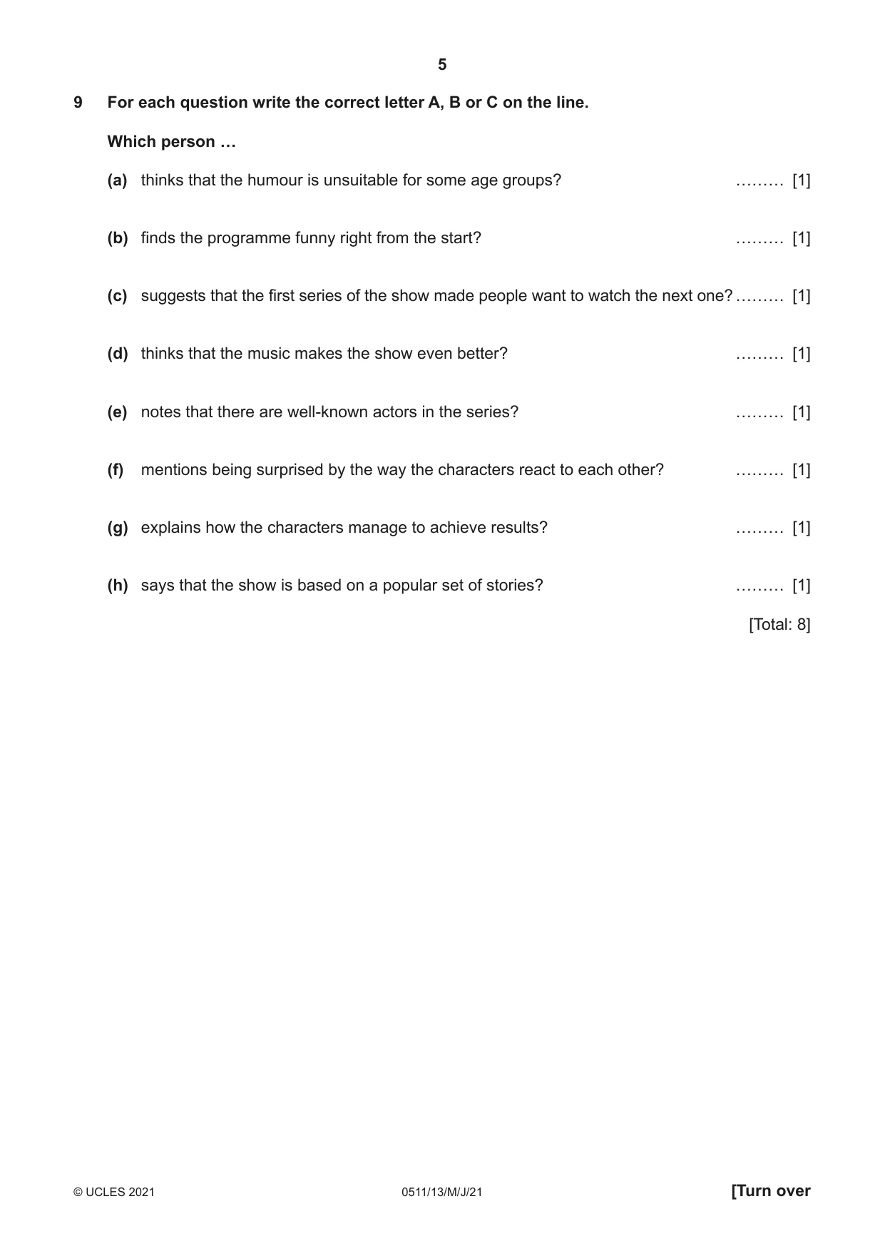 Cambridge IGCSE English - Second Language (count-in oral) 0511 2021 May/June Paper 1 · Variant 3 question paper, page 5 of 16