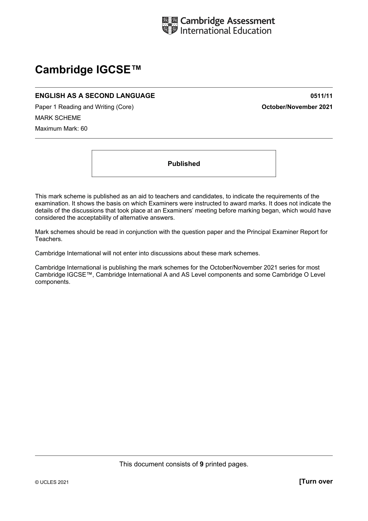 Mark scheme, page 1 of 9