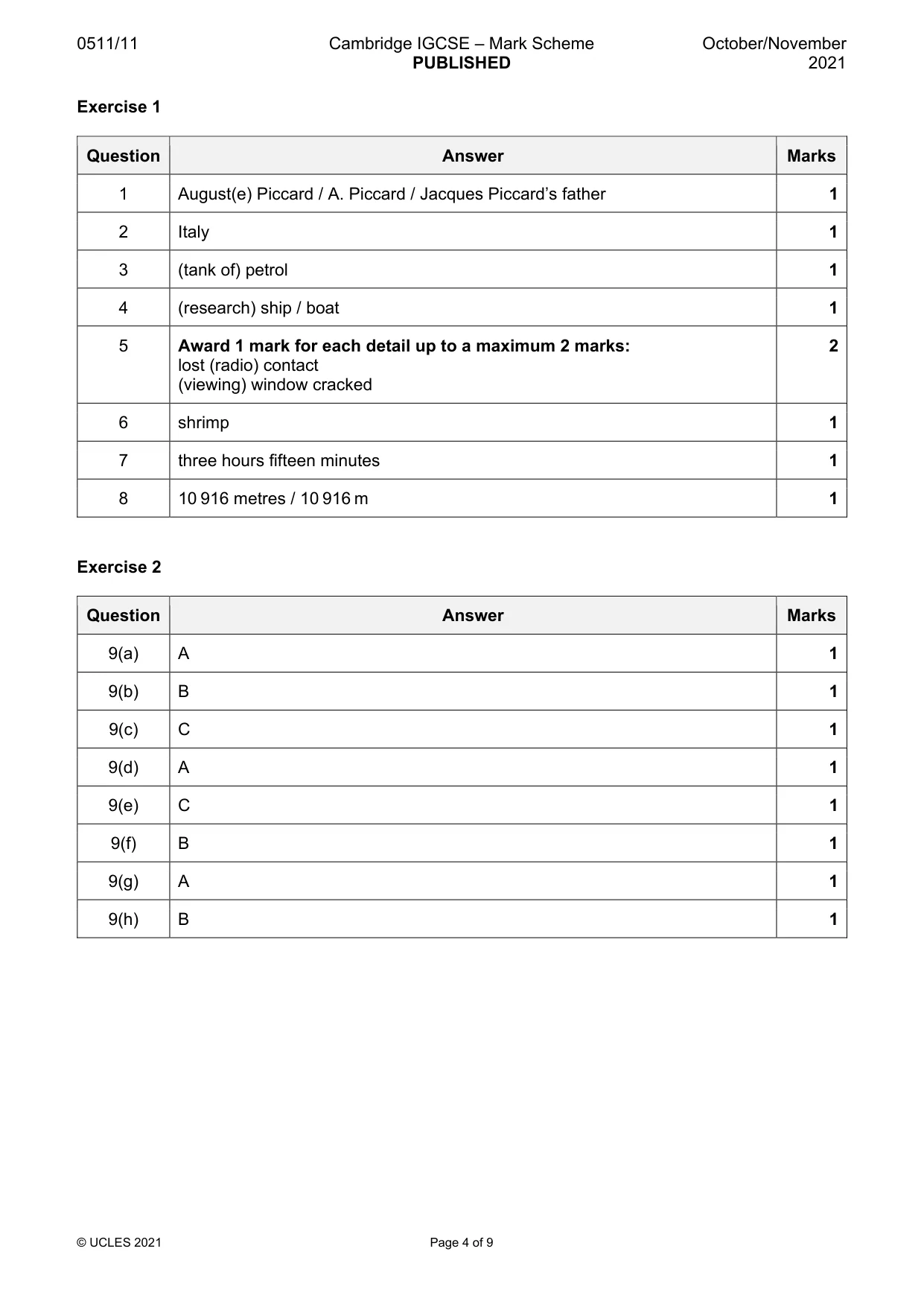 Mark scheme, page 4 of 9