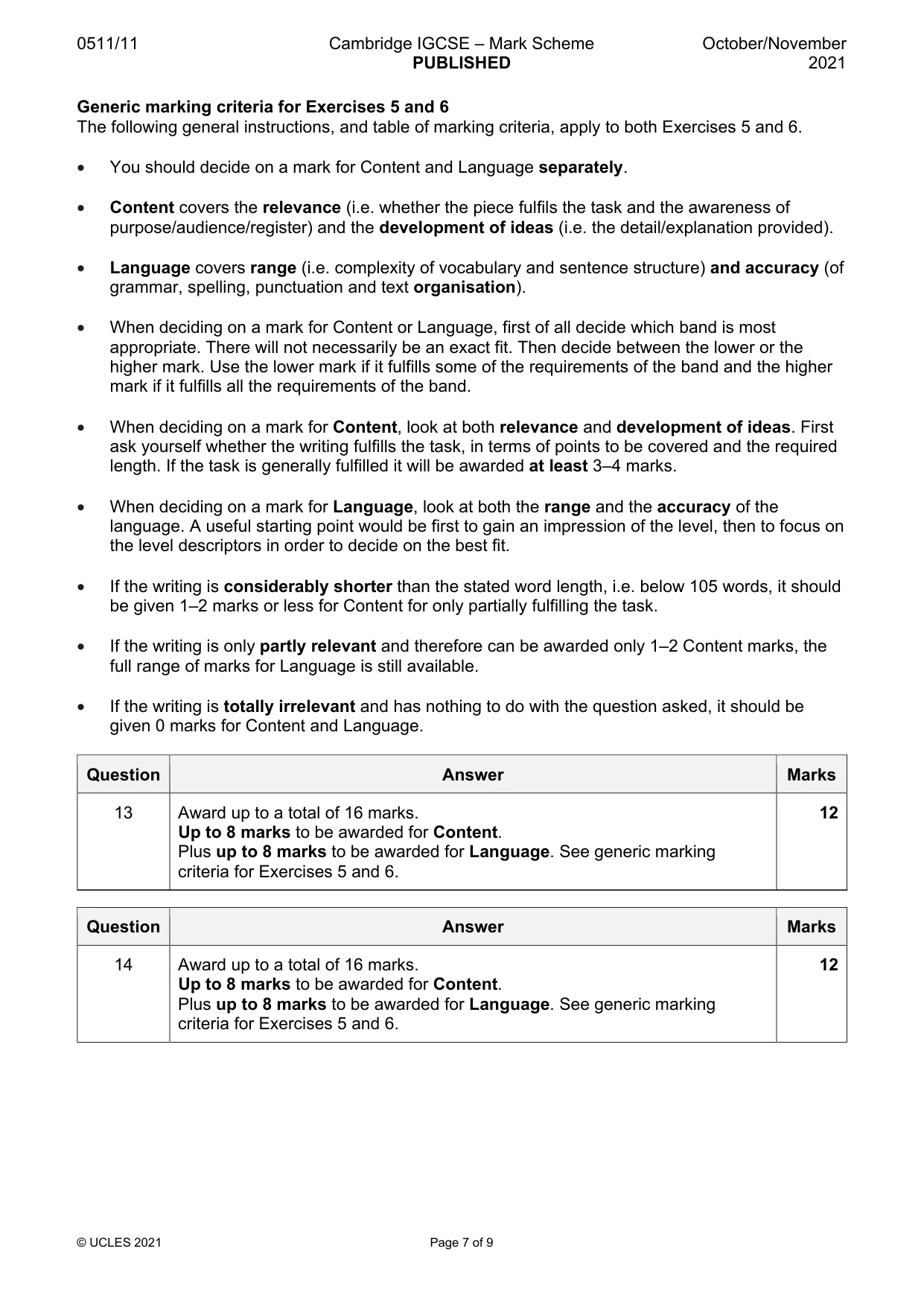 Mark scheme, page 7 of 9