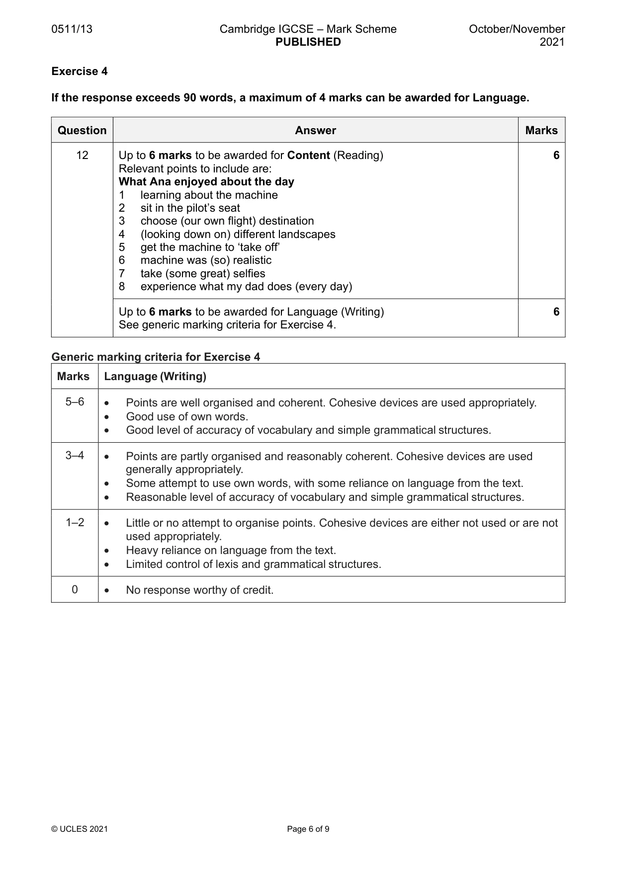Mark scheme, page 6 of 9