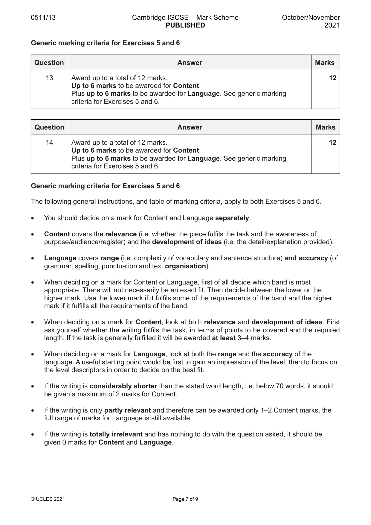 Mark scheme, page 7 of 9