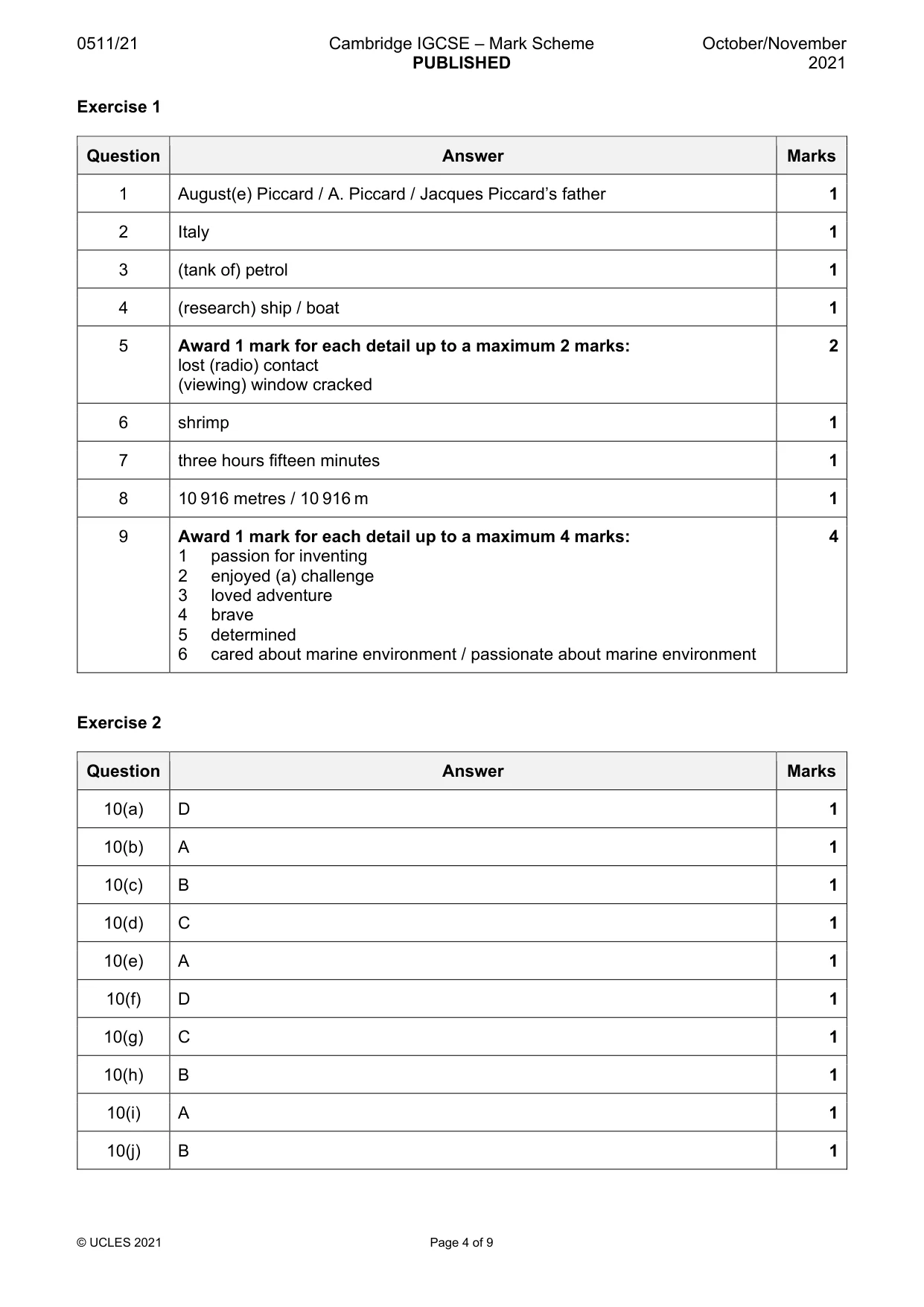 Mark scheme, page 4 of 9