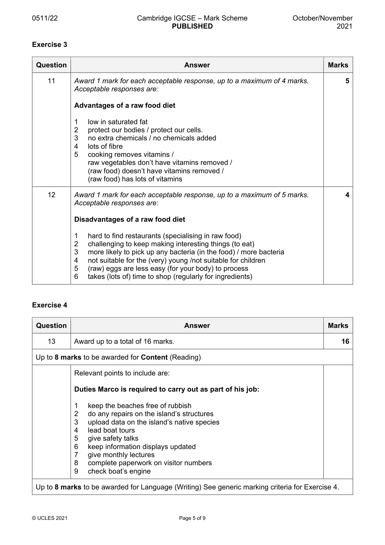 Mark scheme, page 5 of 9