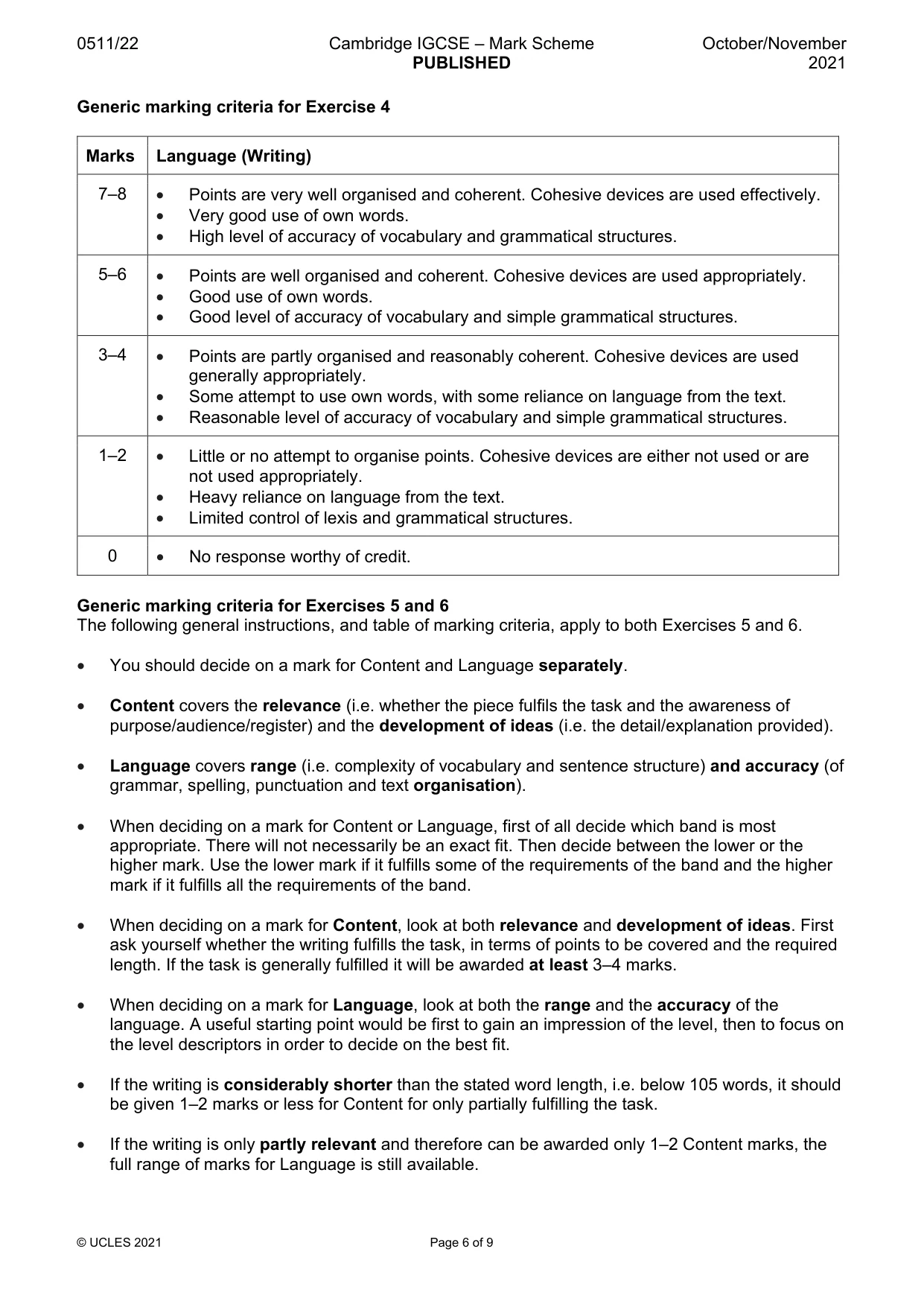 Mark scheme, page 6 of 9