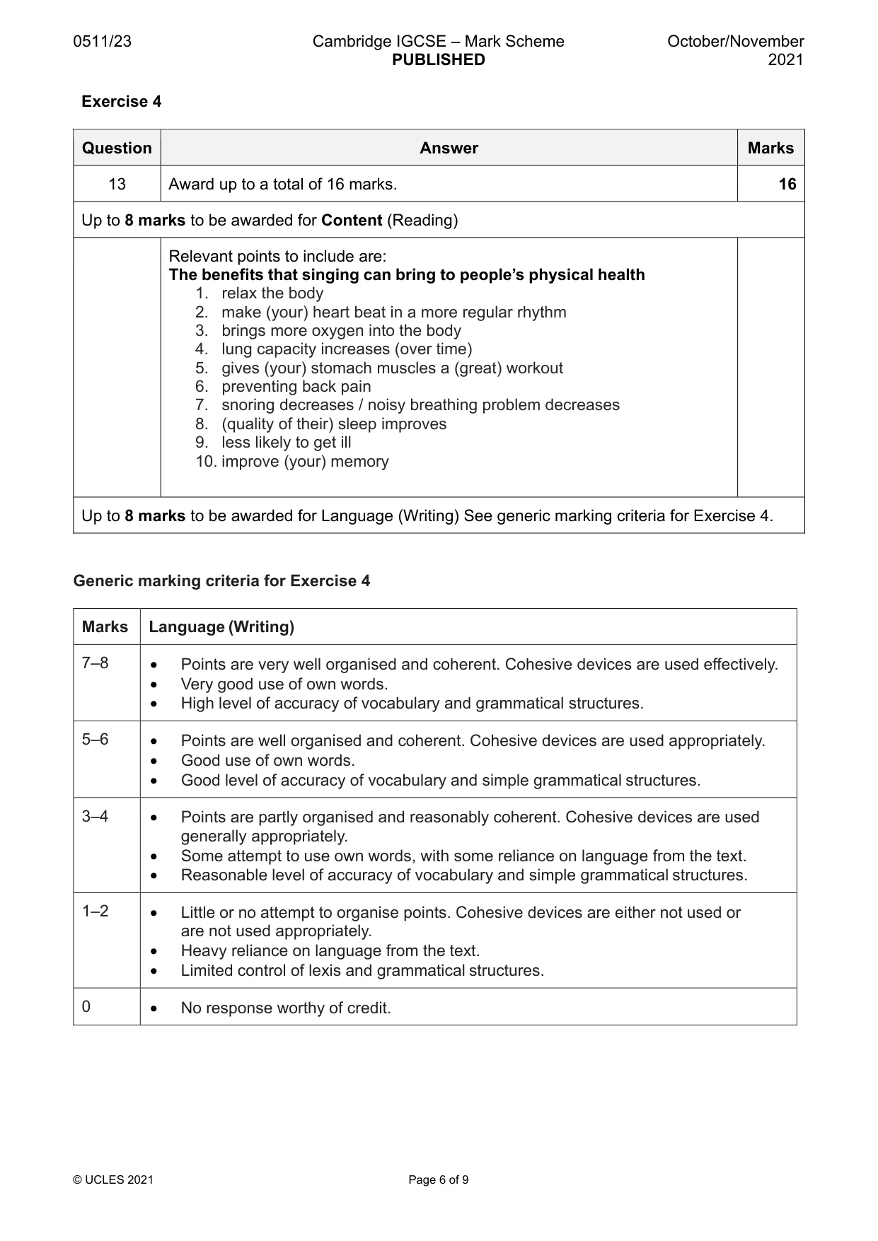 Mark scheme, page 6 of 9