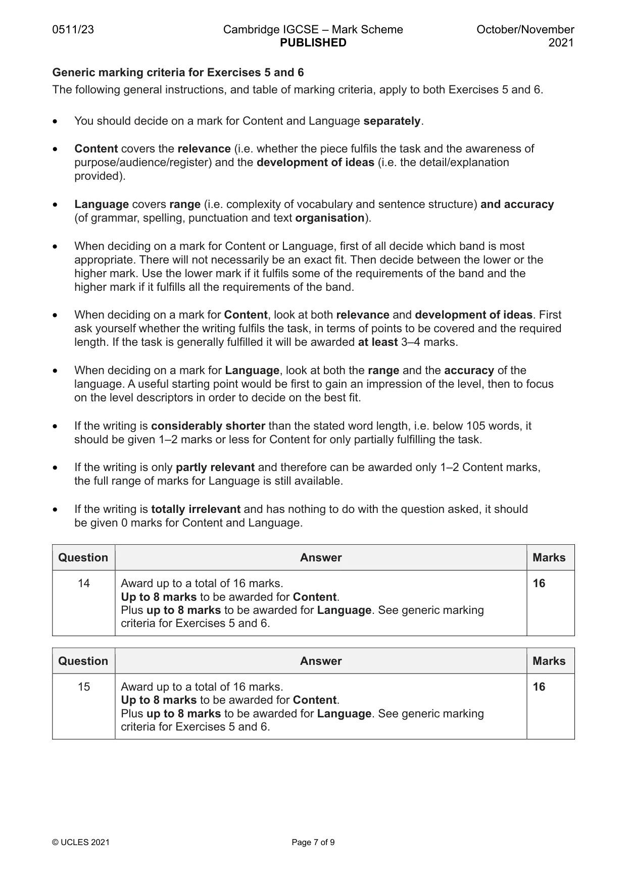 Mark scheme, page 7 of 9