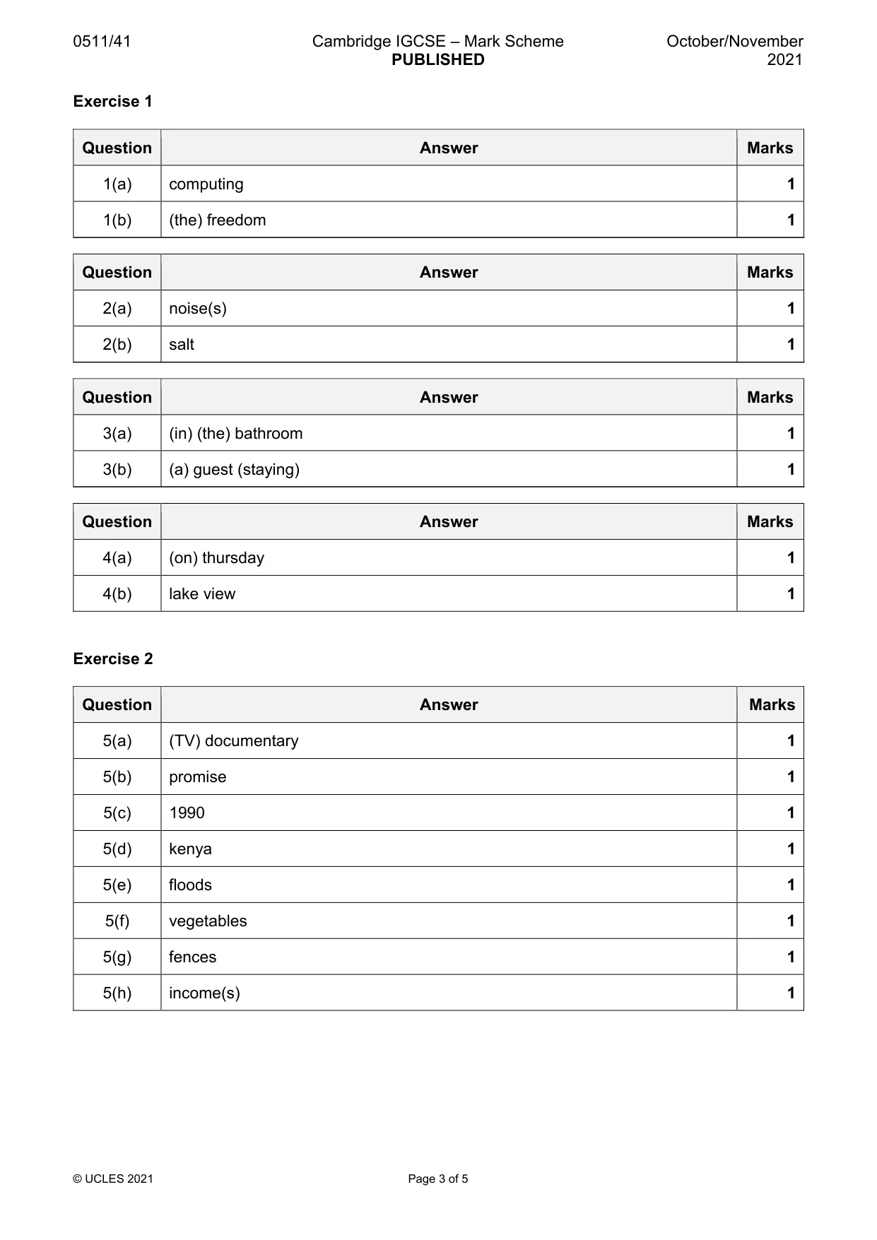 Mark scheme, page 3 of 5