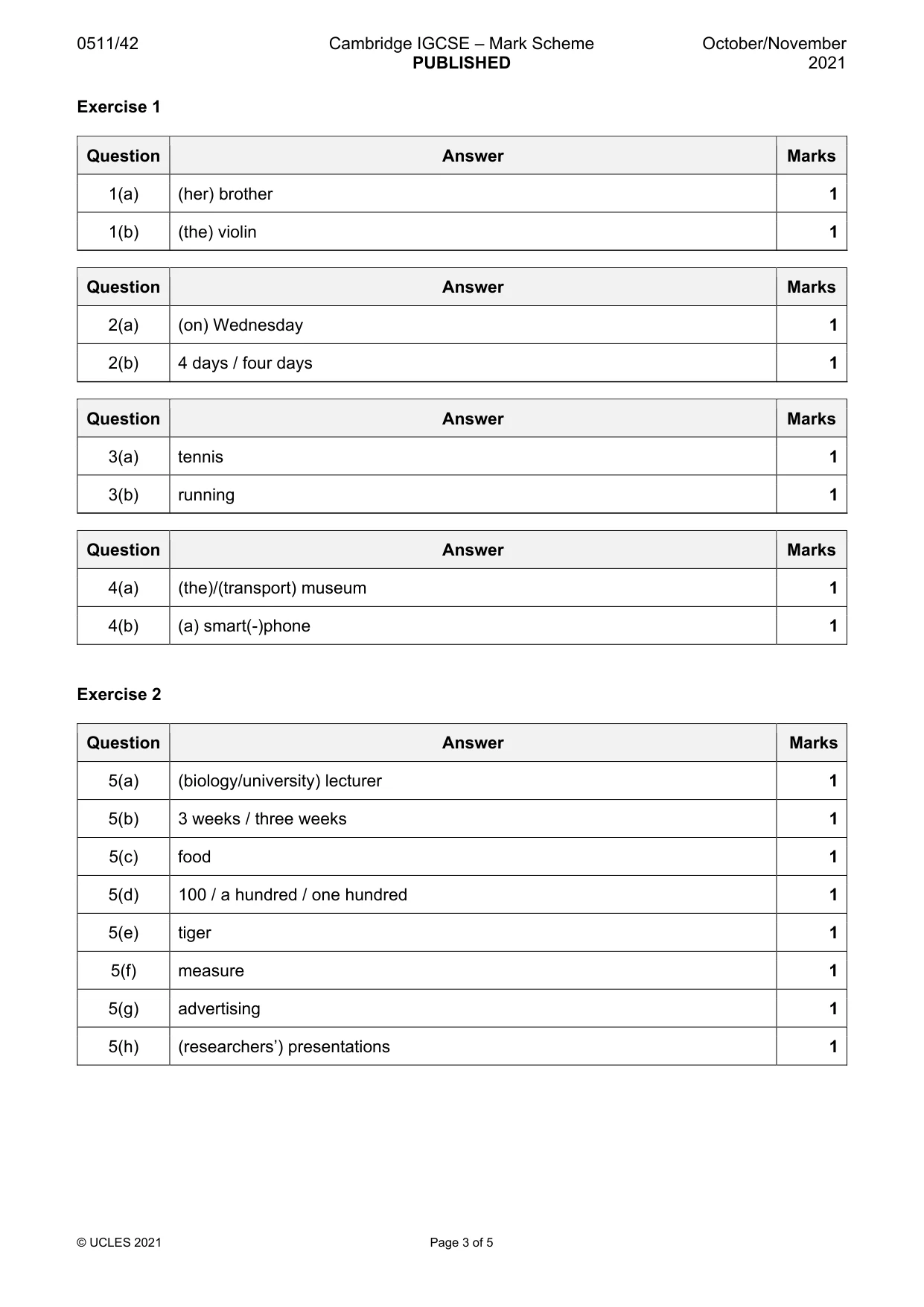 Mark scheme, page 3 of 5