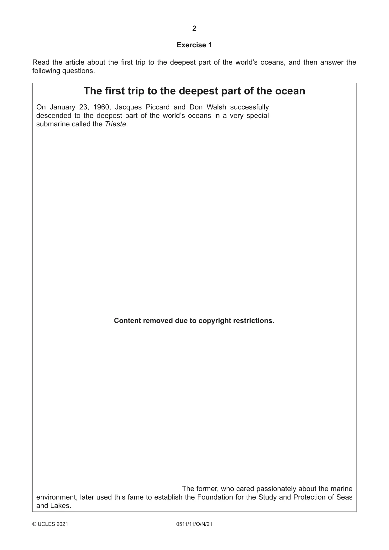 Cambridge IGCSE English - Second Language (count-in oral) 0511 2021 Oct/Nov Paper 1 · Variant 1 question paper, page 2 of 16
