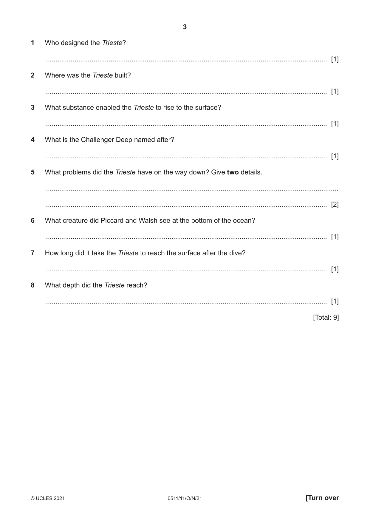 Cambridge IGCSE English - Second Language (count-in oral) 0511 2021 Oct/Nov Paper 1 · Variant 1 question paper, page 3 of 16