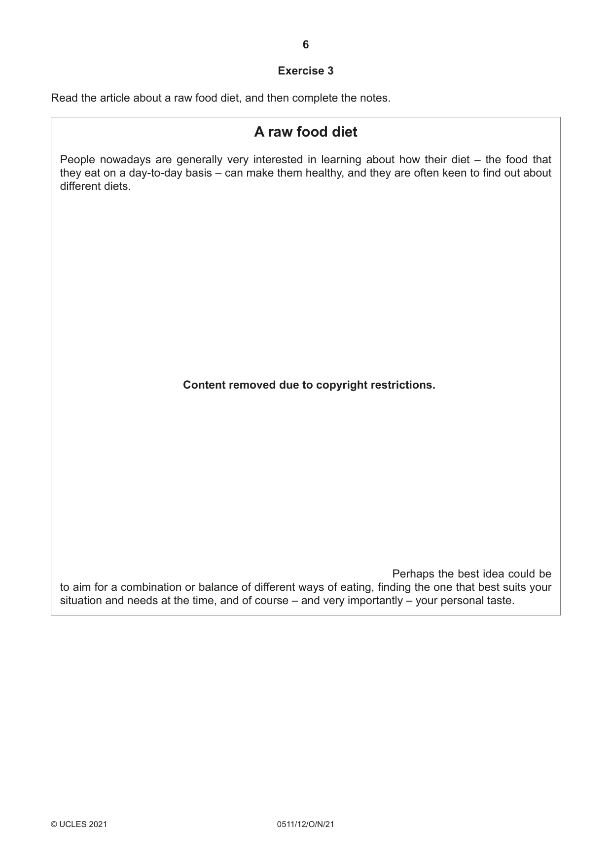 Cambridge IGCSE English - Second Language (count-in oral) 0511 2021 Oct/Nov Paper 1 · Variant 2 question paper, page 6 of 16