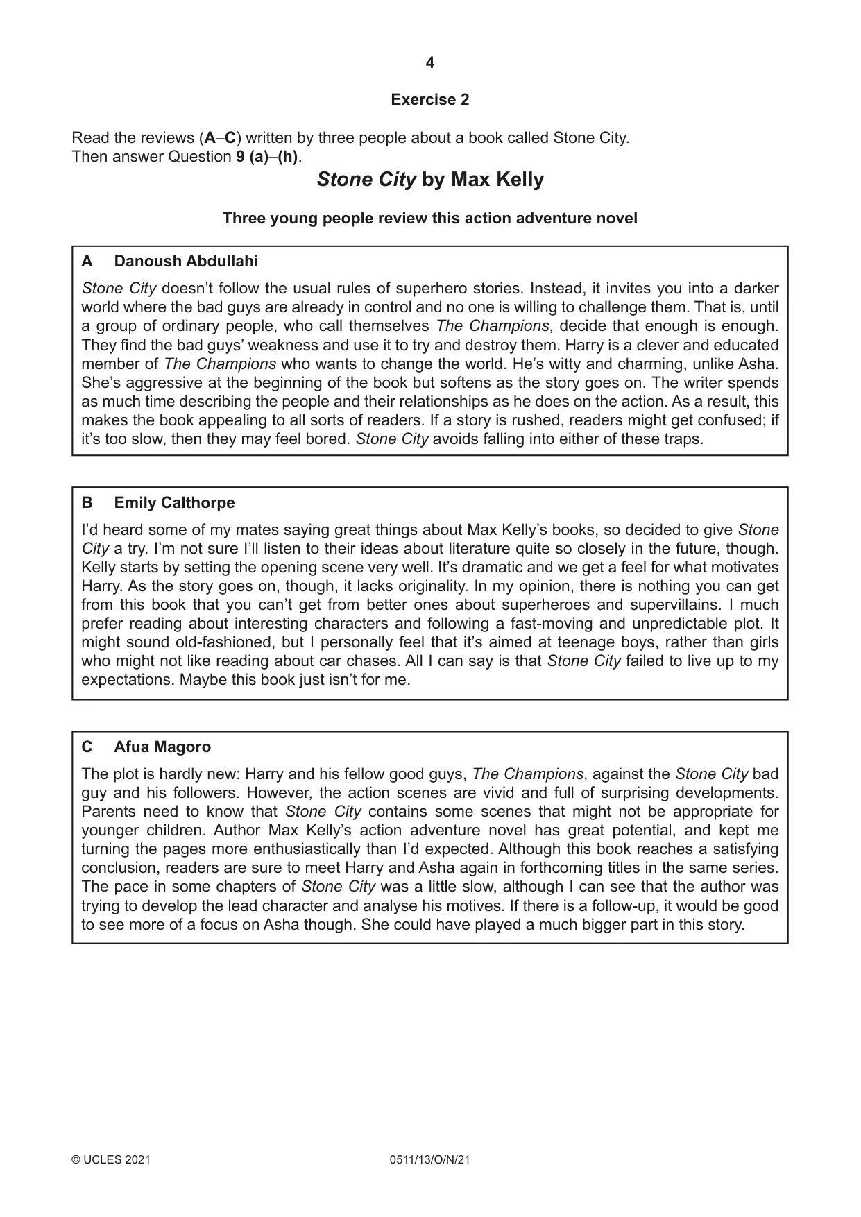 Cambridge IGCSE English - Second Language (count-in oral) 0511 2021 Oct/Nov Paper 1 · Variant 3 question paper, page 4 of 16