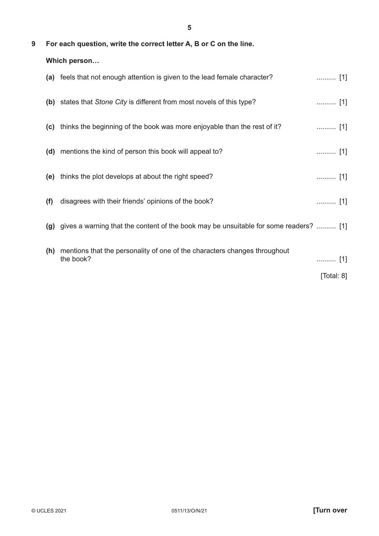 Cambridge IGCSE English - Second Language (count-in oral) 0511 2021 Oct/Nov Paper 1 · Variant 3 question paper, page 5 of 16
