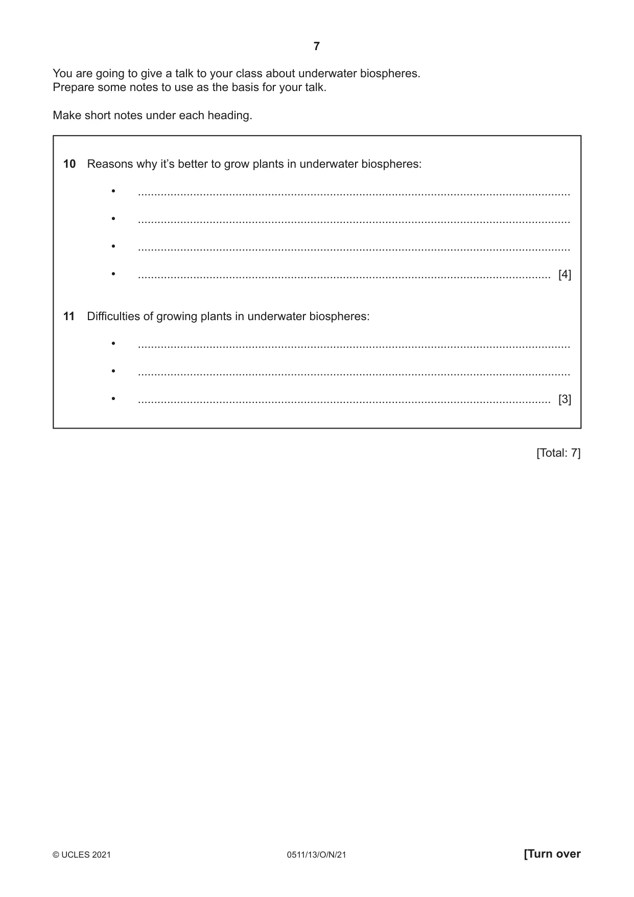 Cambridge IGCSE English - Second Language (count-in oral) 0511 2021 Oct/Nov Paper 1 · Variant 3 question paper, page 7 of 16