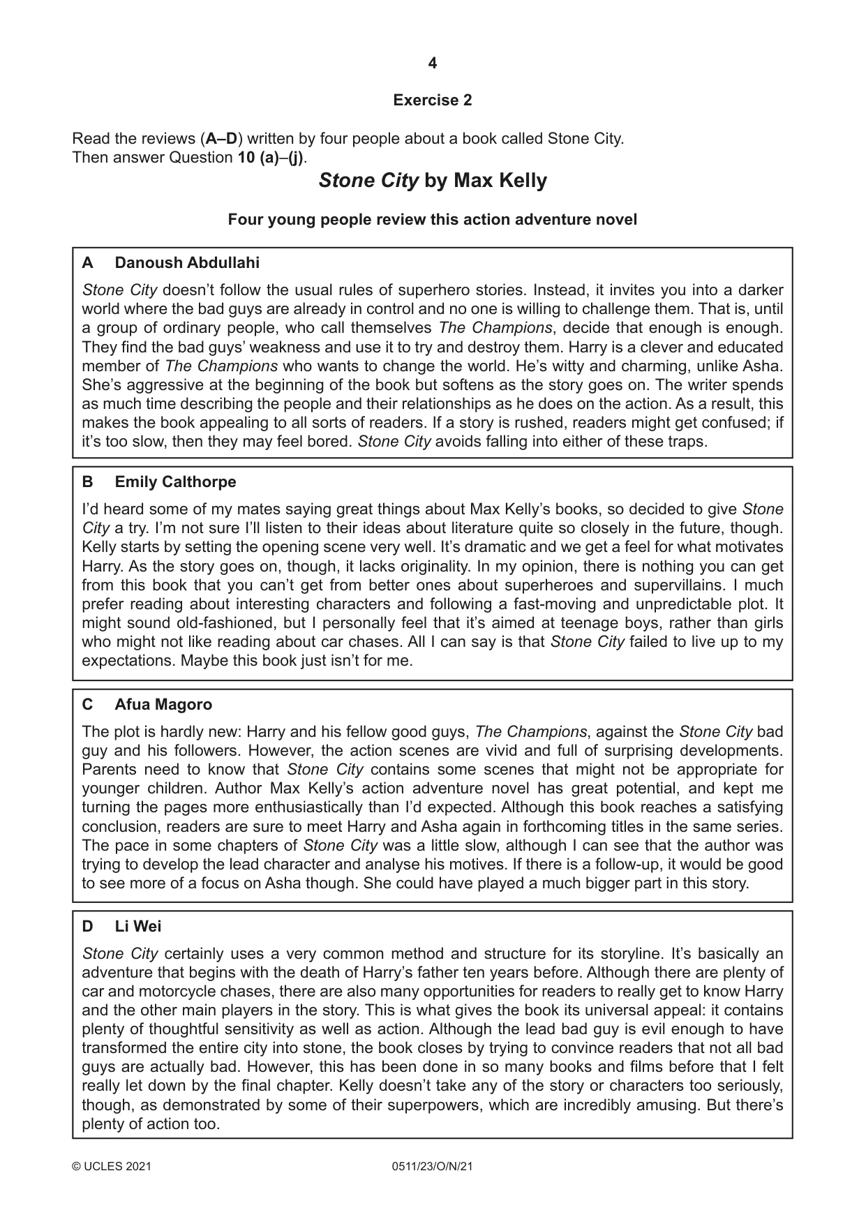 Cambridge IGCSE English - Second Language (count-in oral) 0511 2021 Oct/Nov Paper 2 · Variant 3 question paper, page 4 of 16