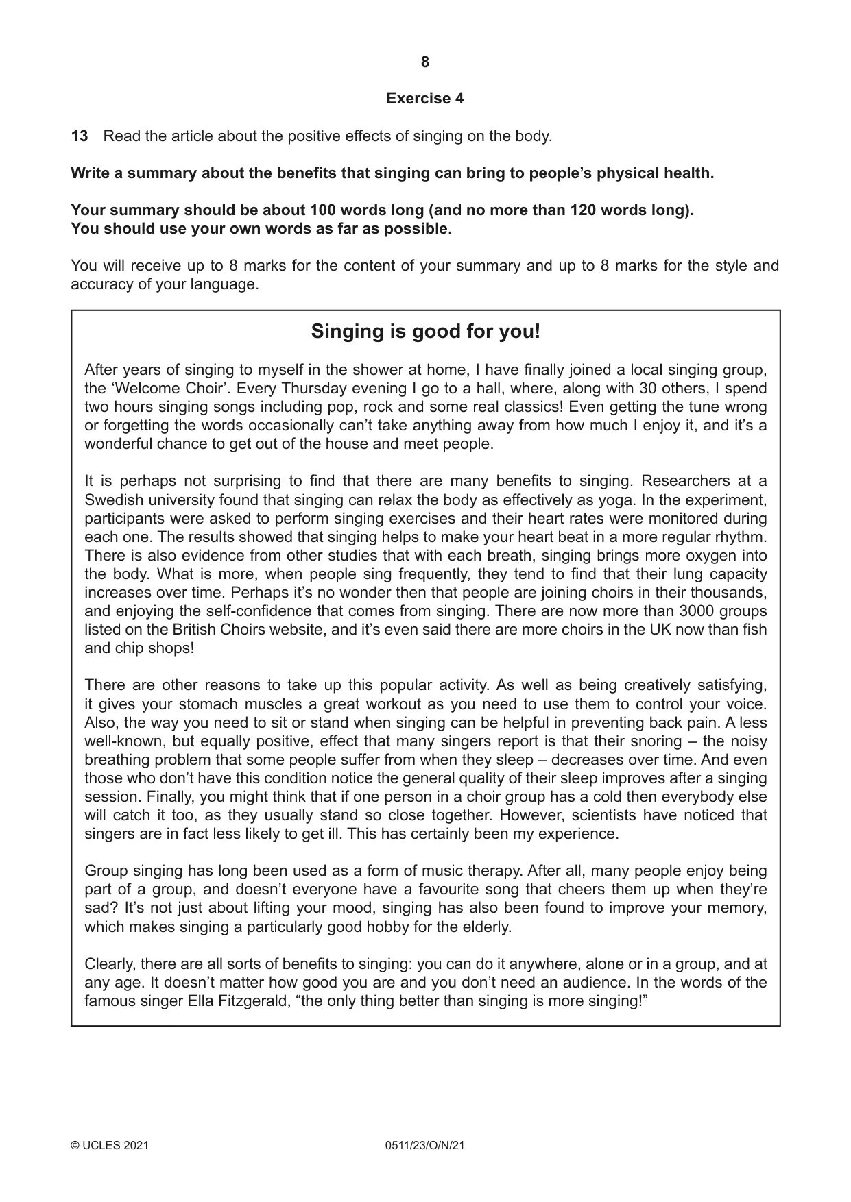 Cambridge IGCSE English - Second Language (count-in oral) 0511 2021 Oct/Nov Paper 2 · Variant 3 question paper, page 8 of 16