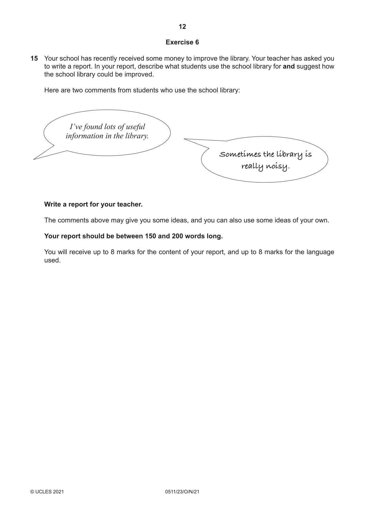 Cambridge IGCSE English - Second Language (count-in oral) 0511 2021 Oct/Nov Paper 2 · Variant 3 question paper, page 12 of 16