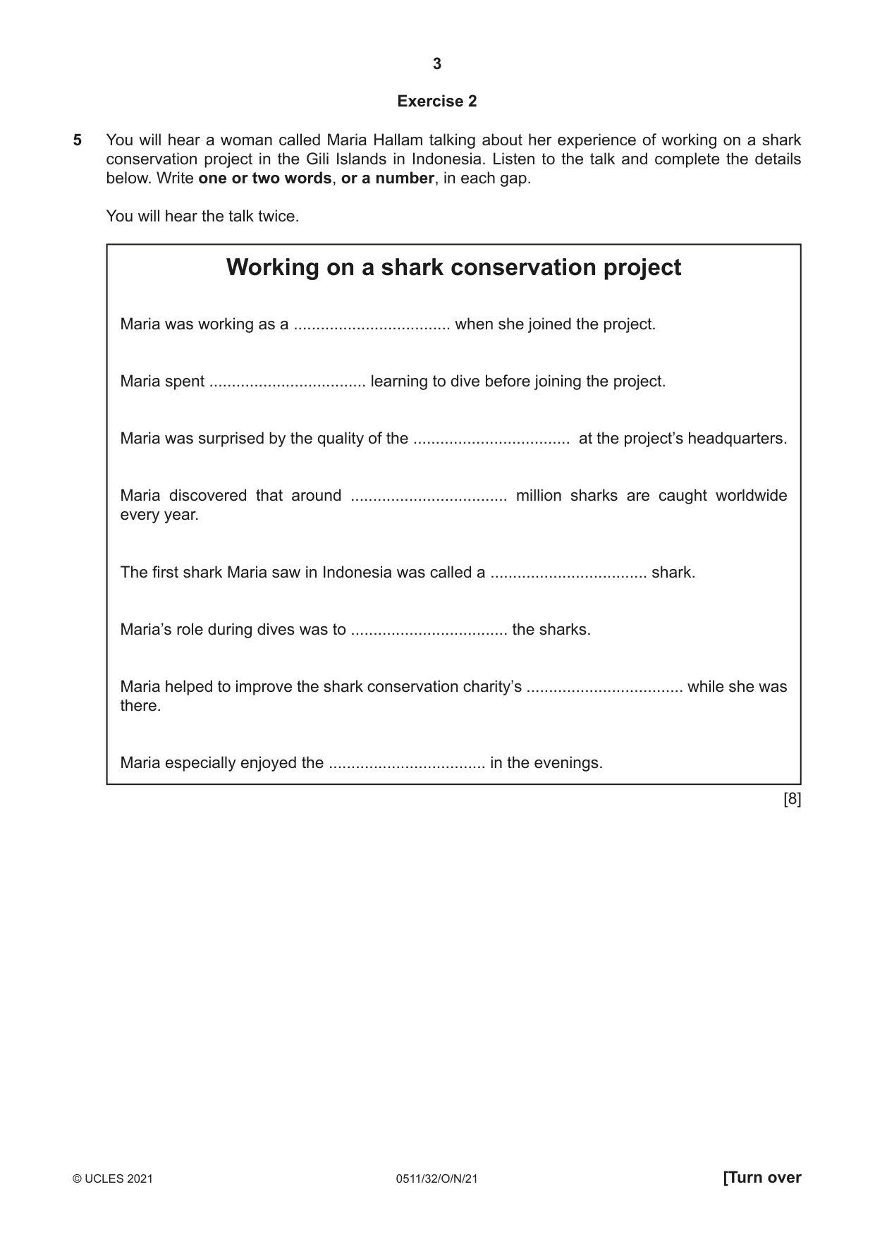 Cambridge IGCSE English - Second Language (count-in oral) 0511 2021 Oct/Nov Paper 3 · Variant 2 question paper, page 3 of 8