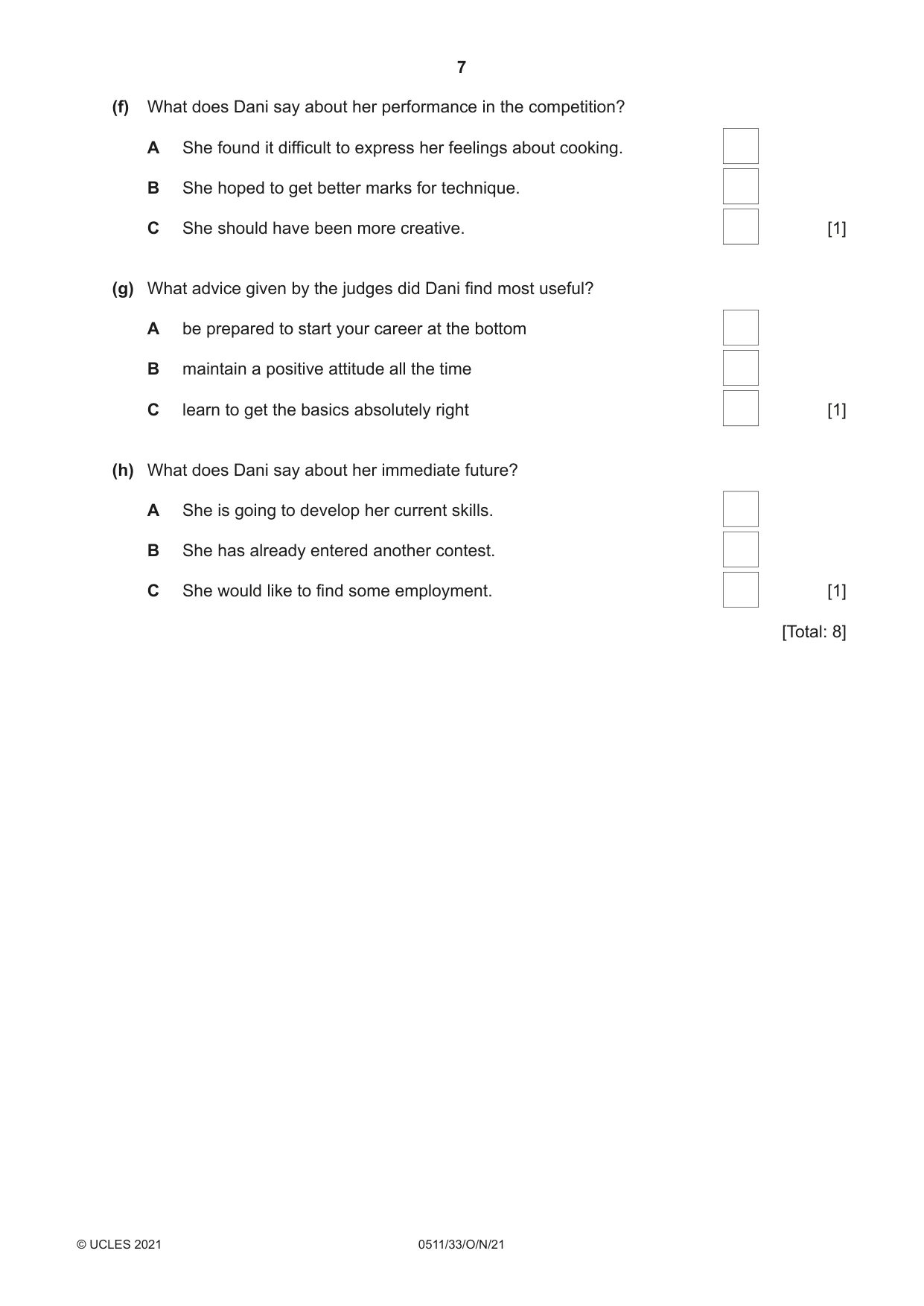 Cambridge IGCSE English - Second Language (count-in oral) 0511 2021 Oct/Nov Paper 3 · Variant 3 question paper, page 7 of 8