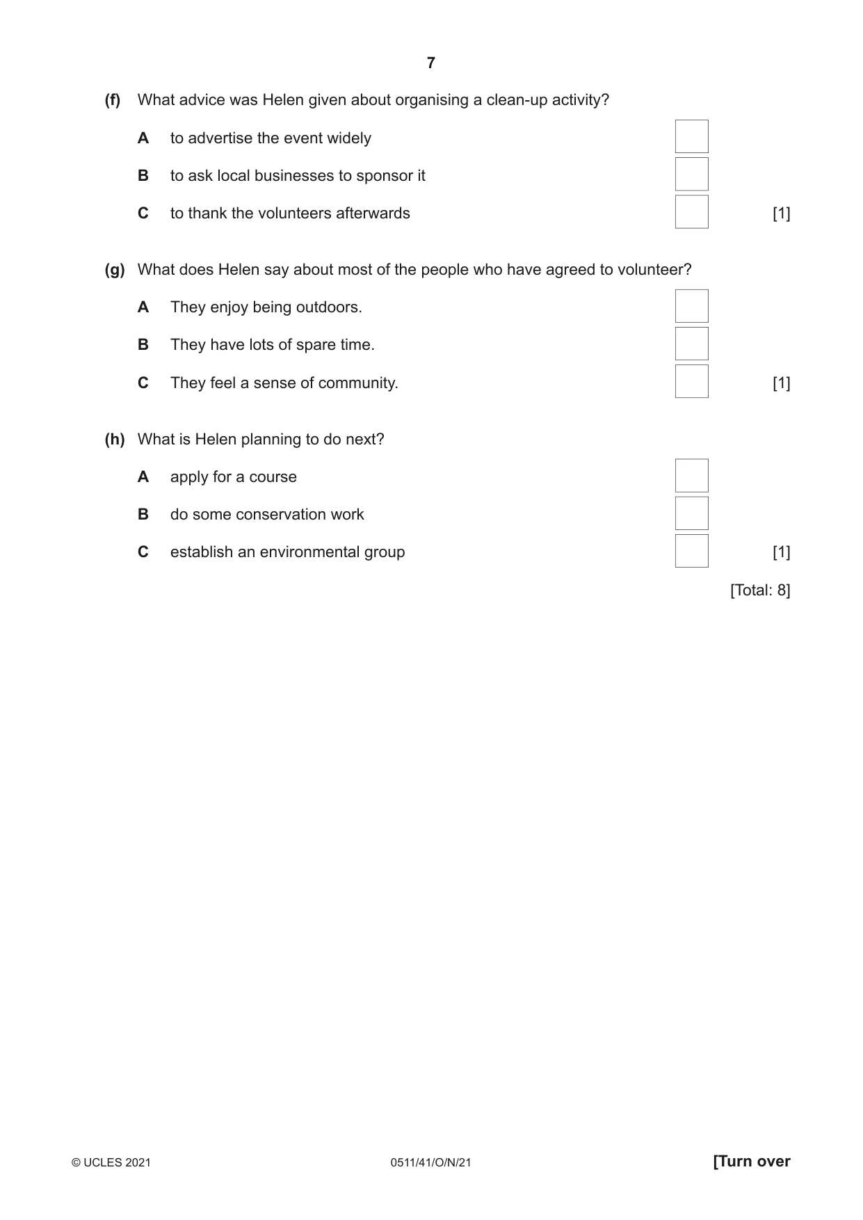 Cambridge IGCSE English - Second Language (count-in oral) 0511 2021 Oct/Nov Paper 4 · Variant 1 question paper, page 7 of 12