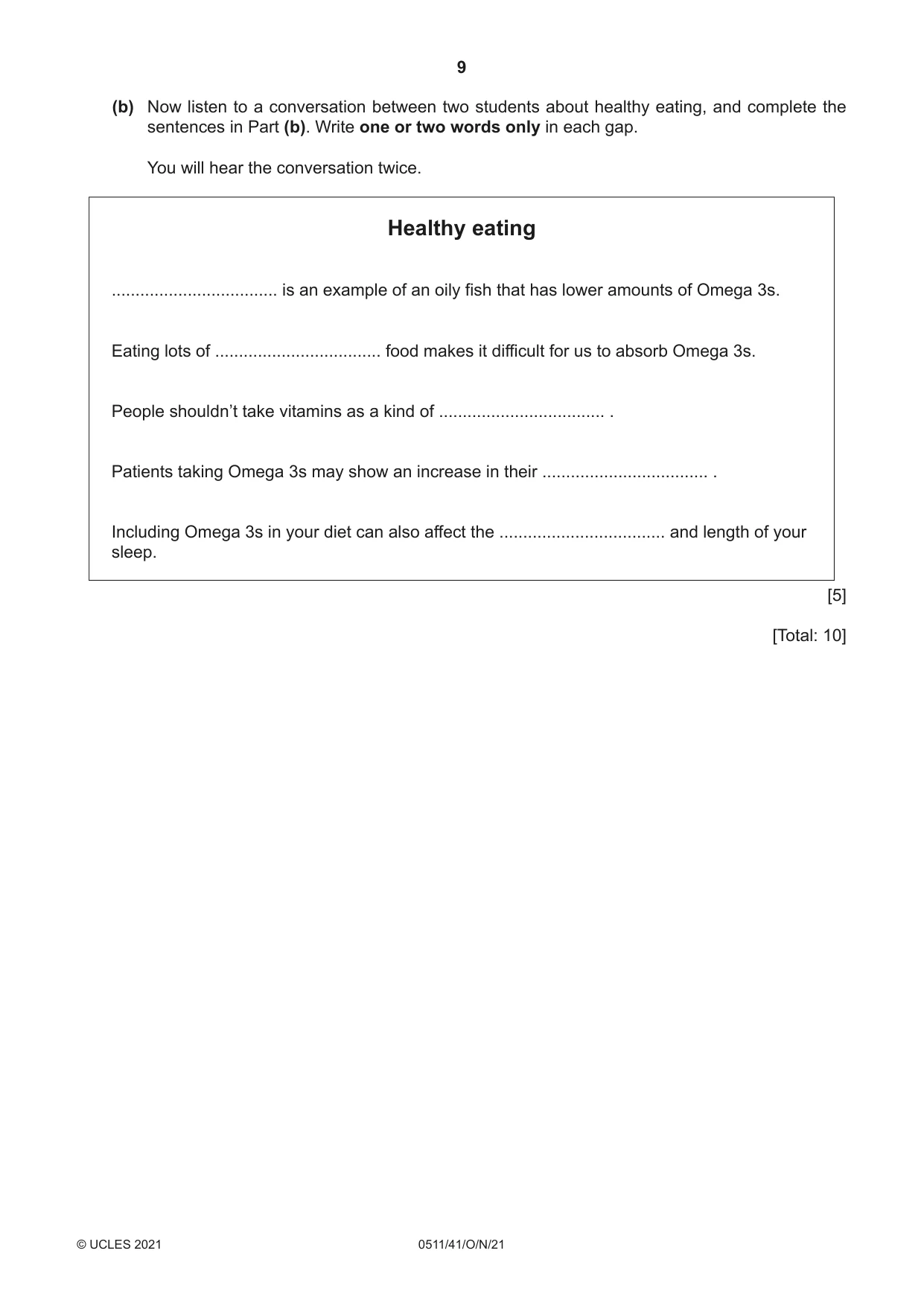 Cambridge IGCSE English - Second Language (count-in oral) 0511 2021 Oct/Nov Paper 4 · Variant 1 question paper, page 9 of 12