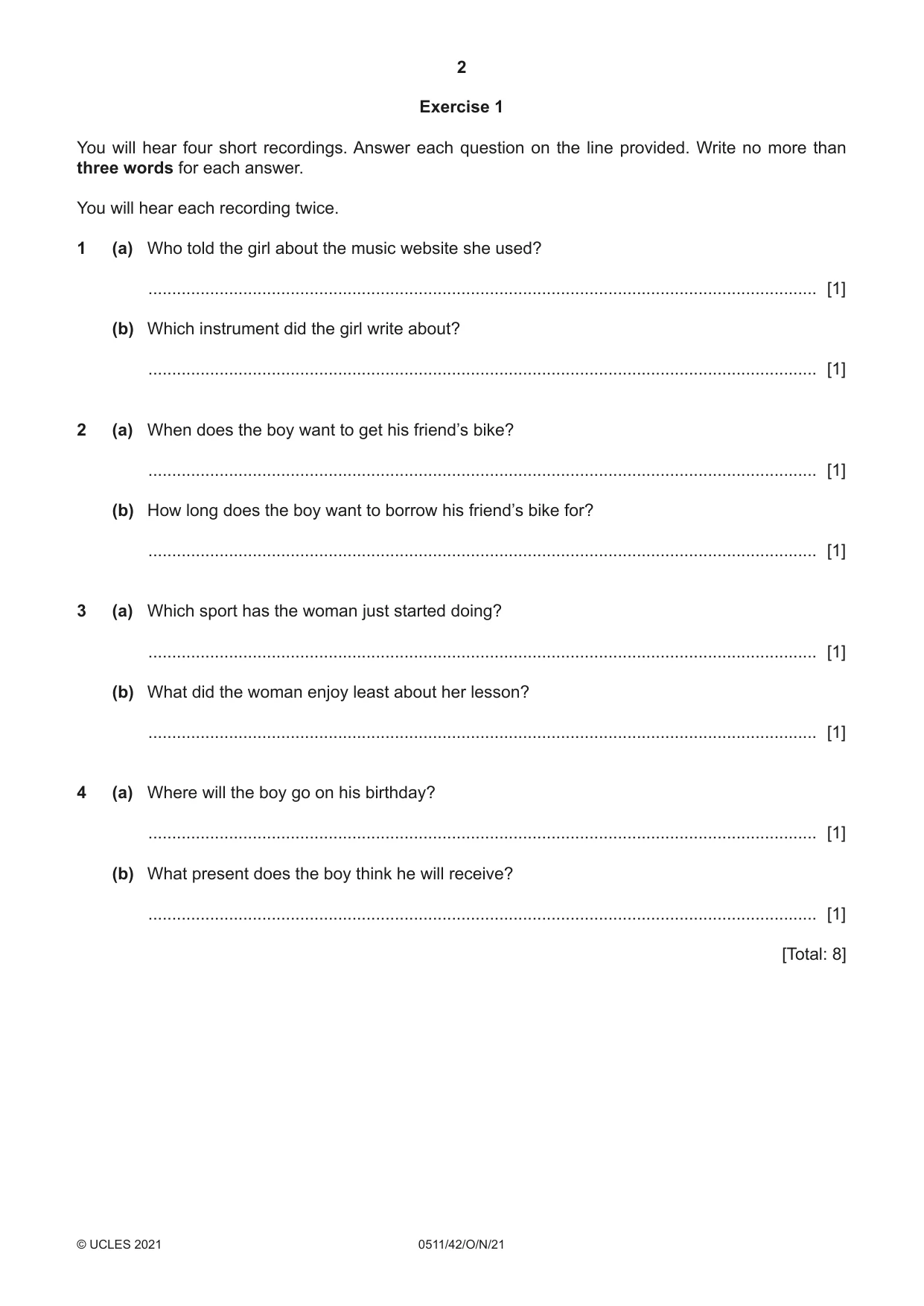 Cambridge IGCSE English - Second Language (count-in oral) 0511 2021 Oct/Nov Paper 4 · Variant 2 question paper, page 2 of 12