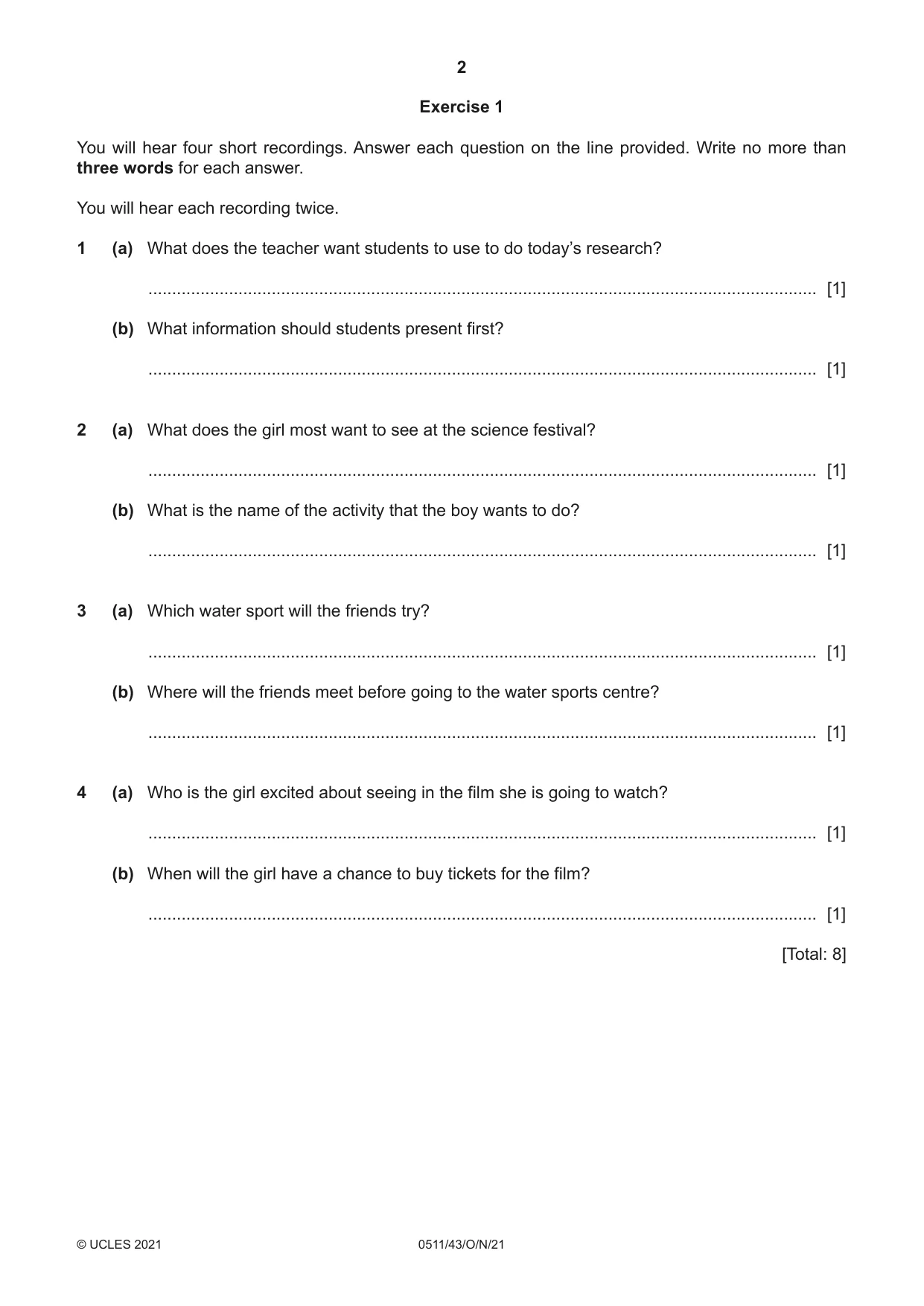 Cambridge IGCSE English - Second Language (count-in oral) 0511 2021 Oct/Nov Paper 4 · Variant 3 question paper, page 2 of 12
