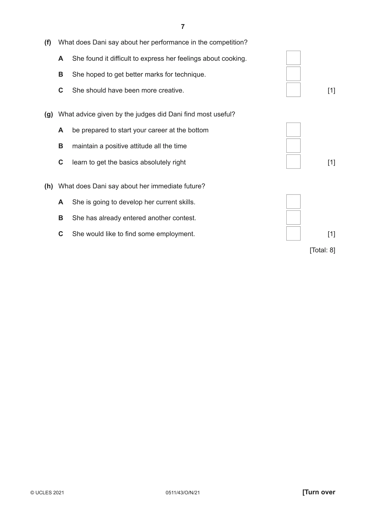 Cambridge IGCSE English - Second Language (count-in oral) 0511 2021 Oct/Nov Paper 4 · Variant 3 question paper, page 7 of 12
