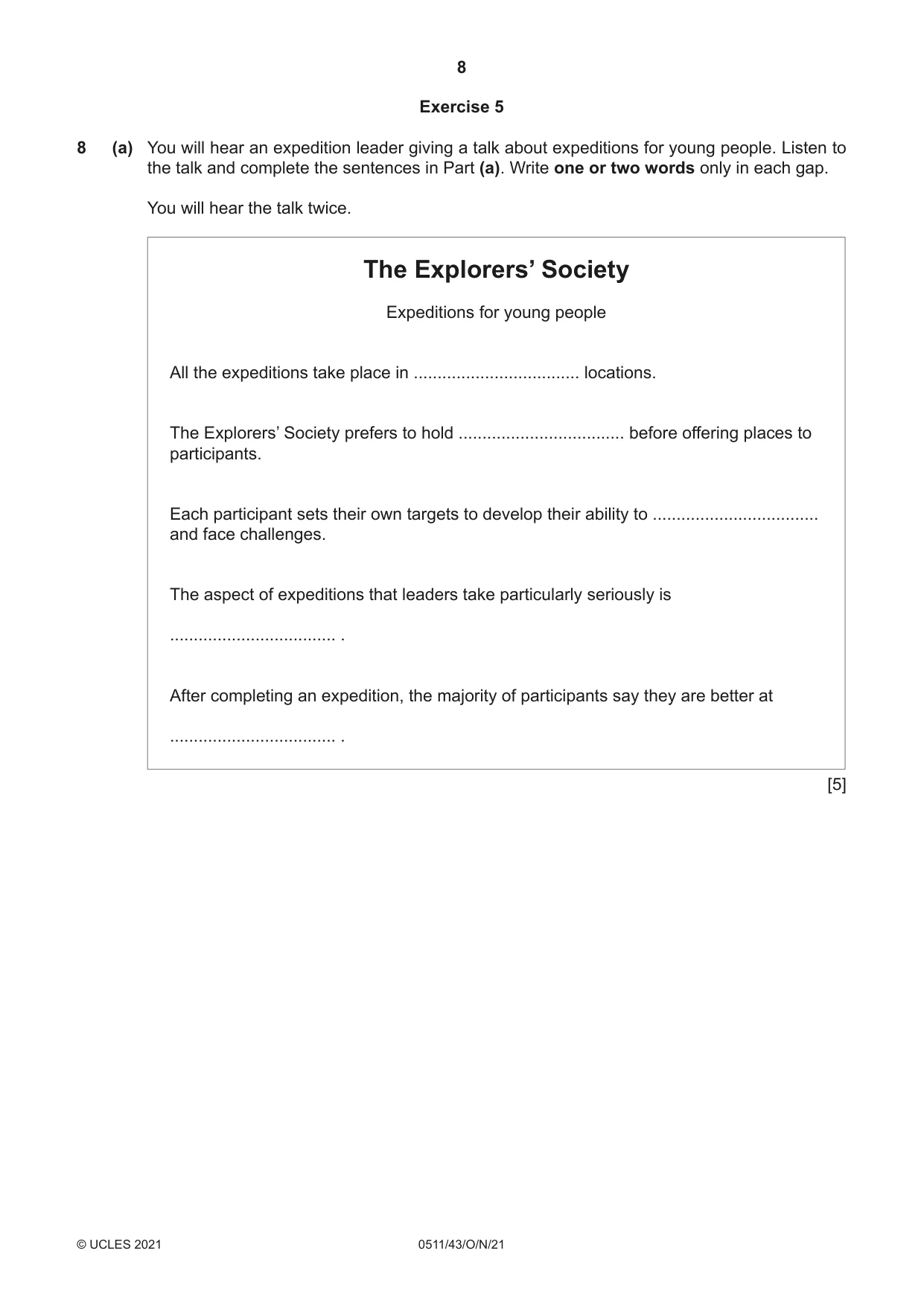 Cambridge IGCSE English - Second Language (count-in oral) 0511 2021 Oct/Nov Paper 4 · Variant 3 question paper, page 8 of 12
