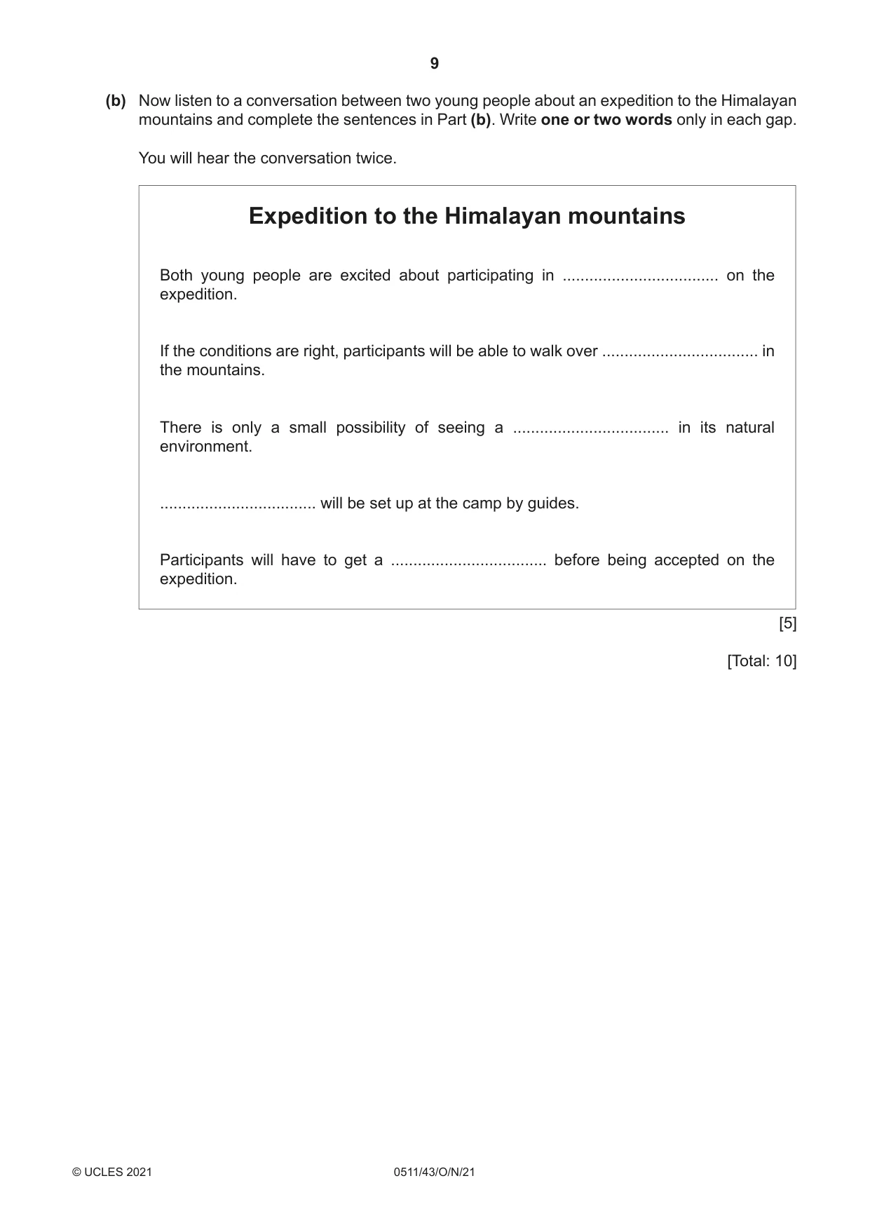 Cambridge IGCSE English - Second Language (count-in oral) 0511 2021 Oct/Nov Paper 4 · Variant 3 question paper, page 9 of 12
