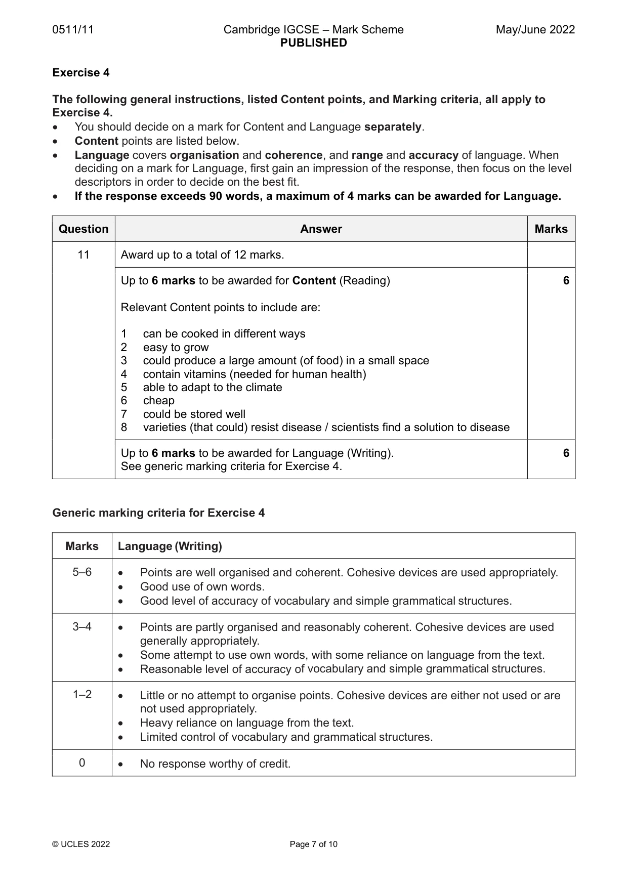 Mark scheme, page 7 of 10