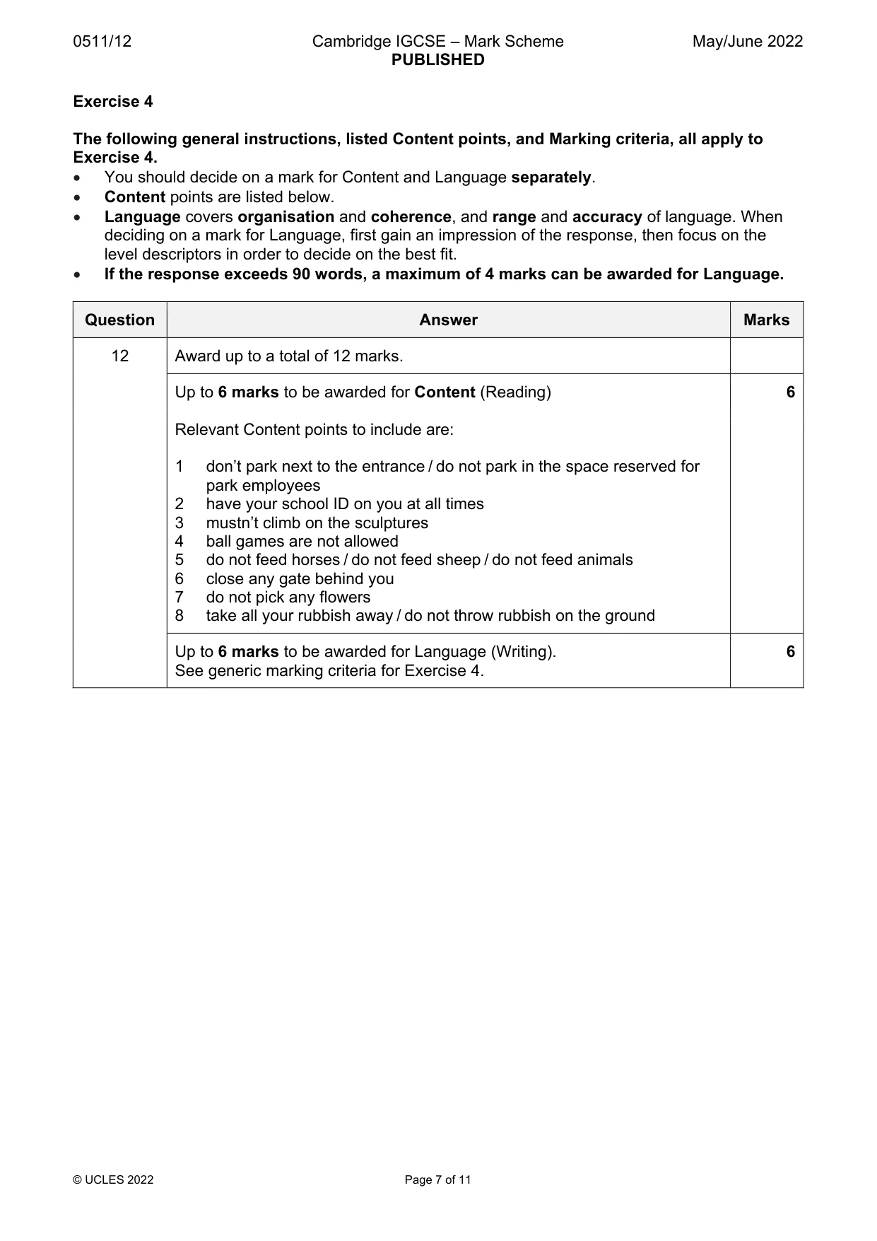 Mark scheme, page 7 of 11