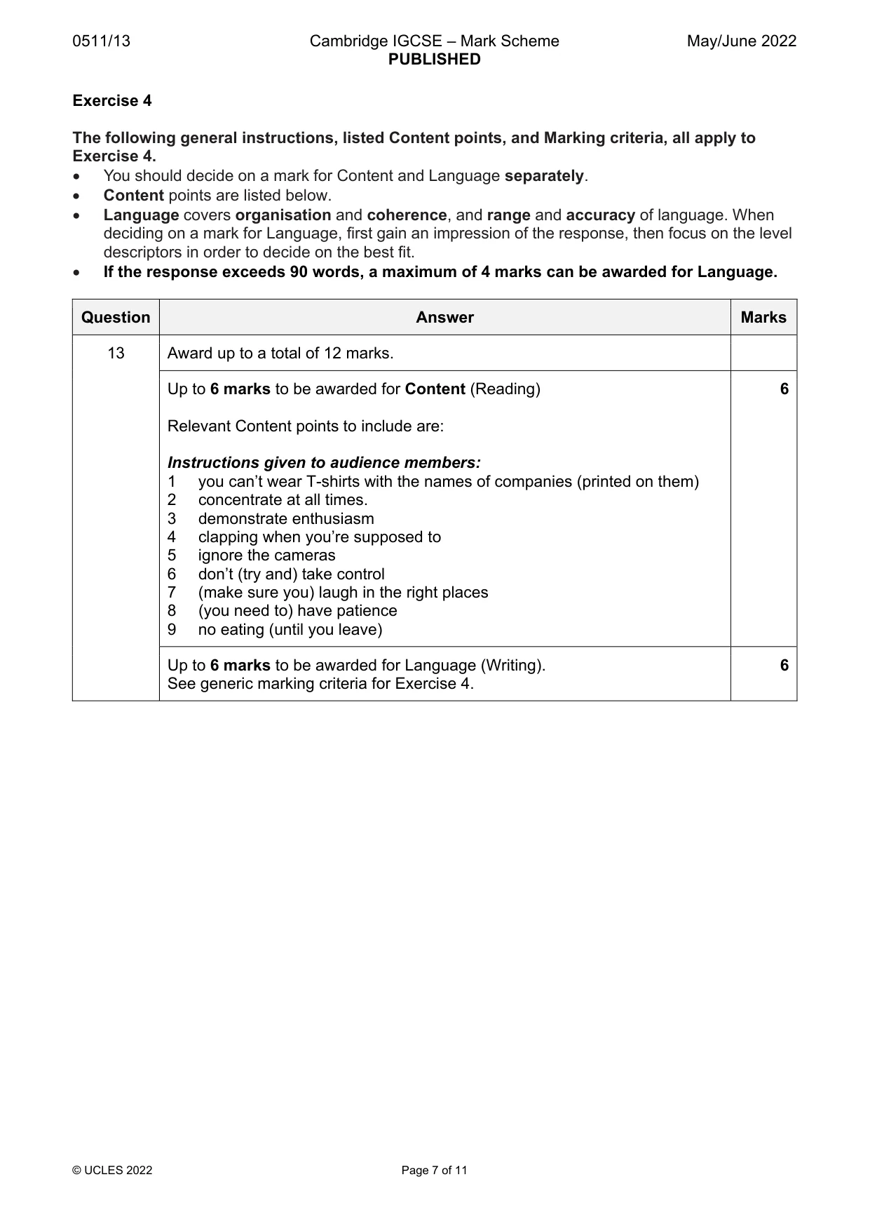 Mark scheme, page 7 of 11