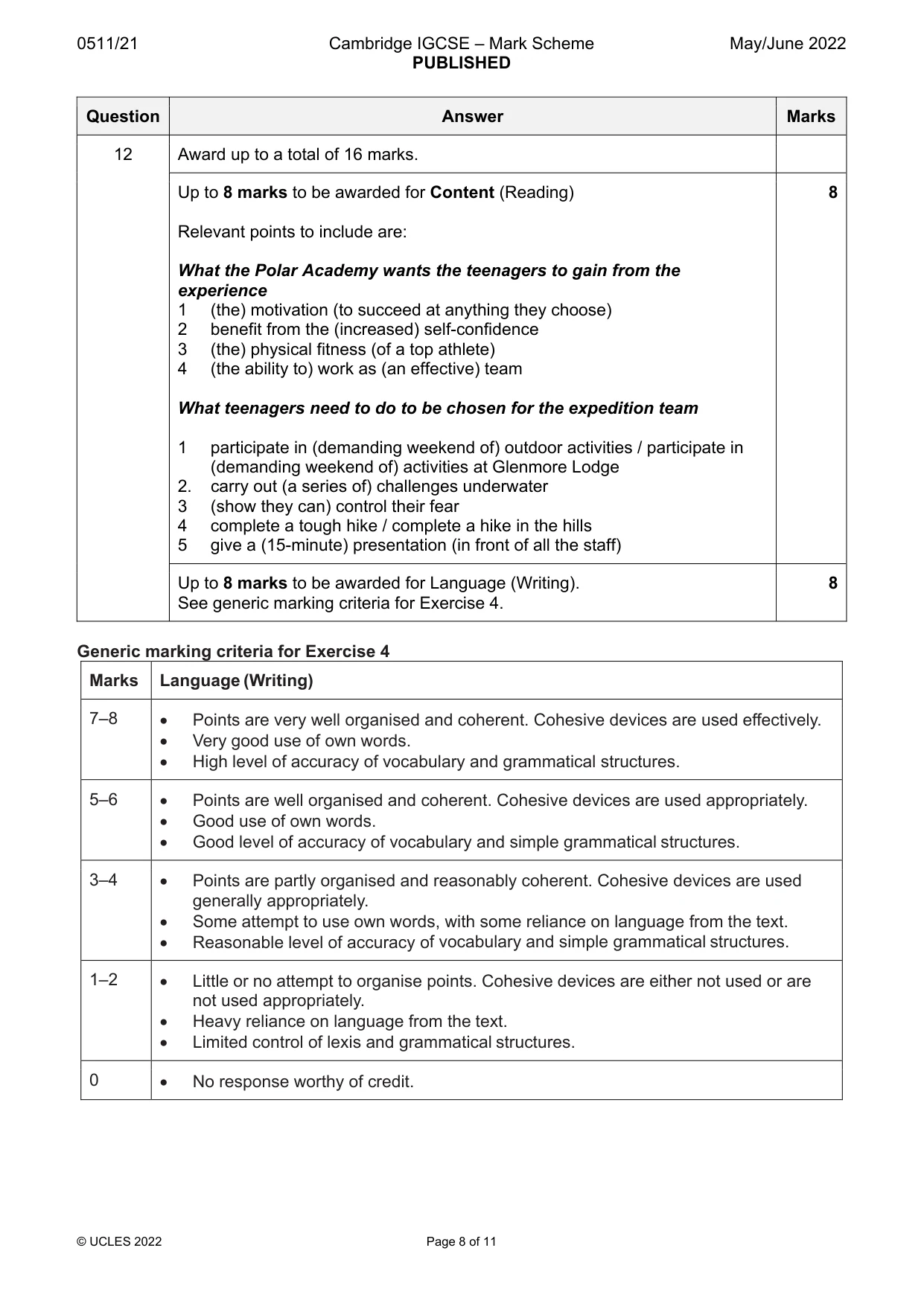 Mark scheme, page 8 of 11