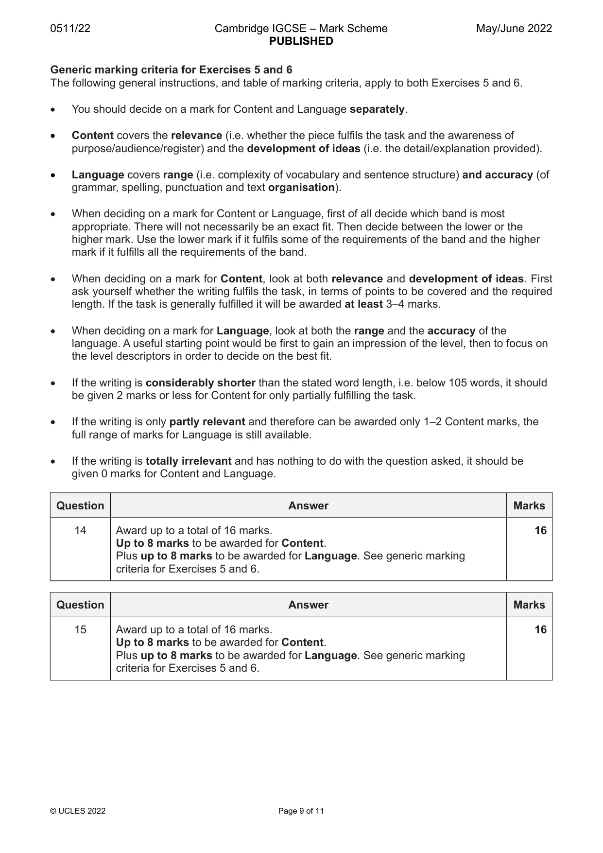 Mark scheme, page 9 of 11
