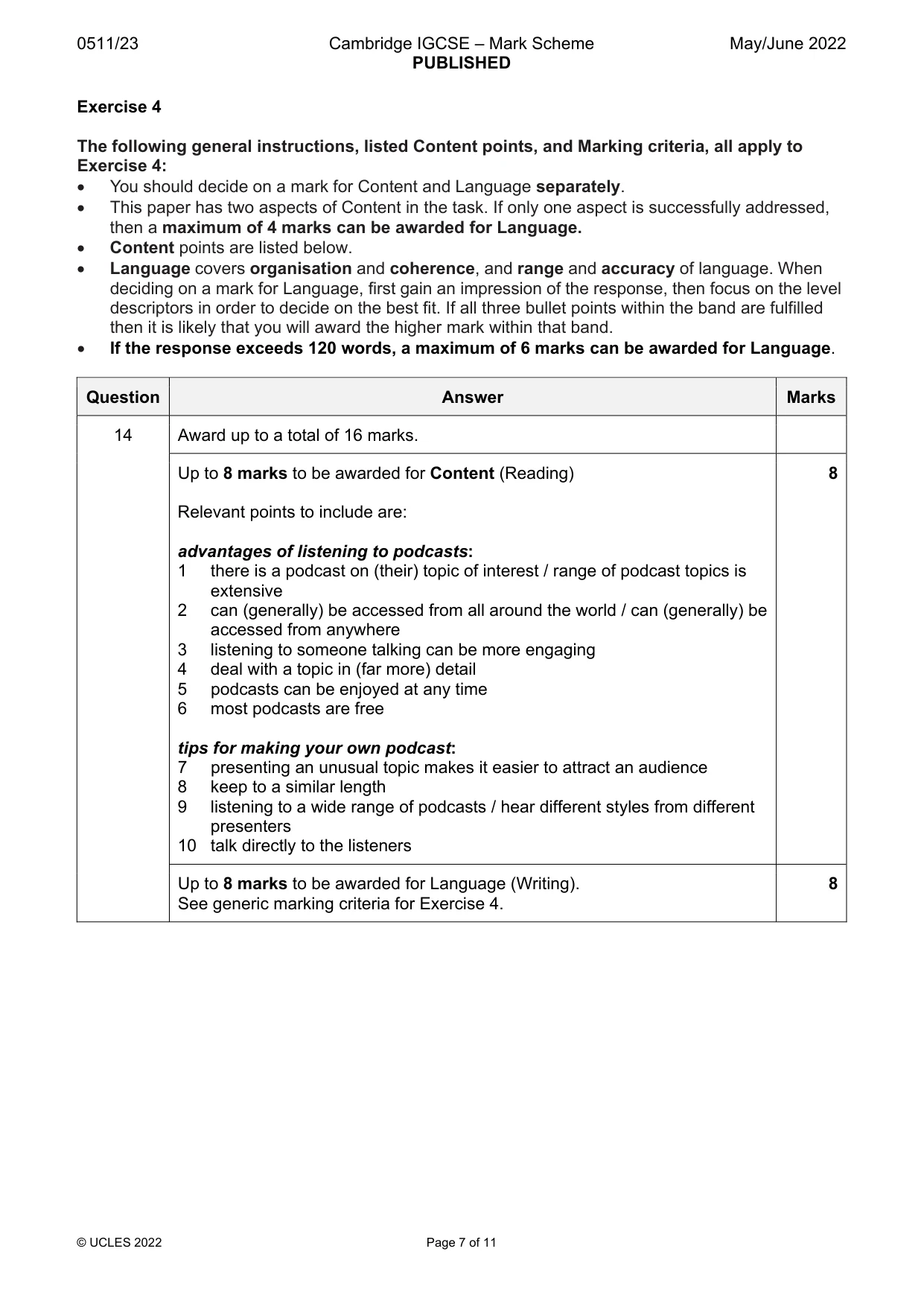 Mark scheme, page 7 of 11