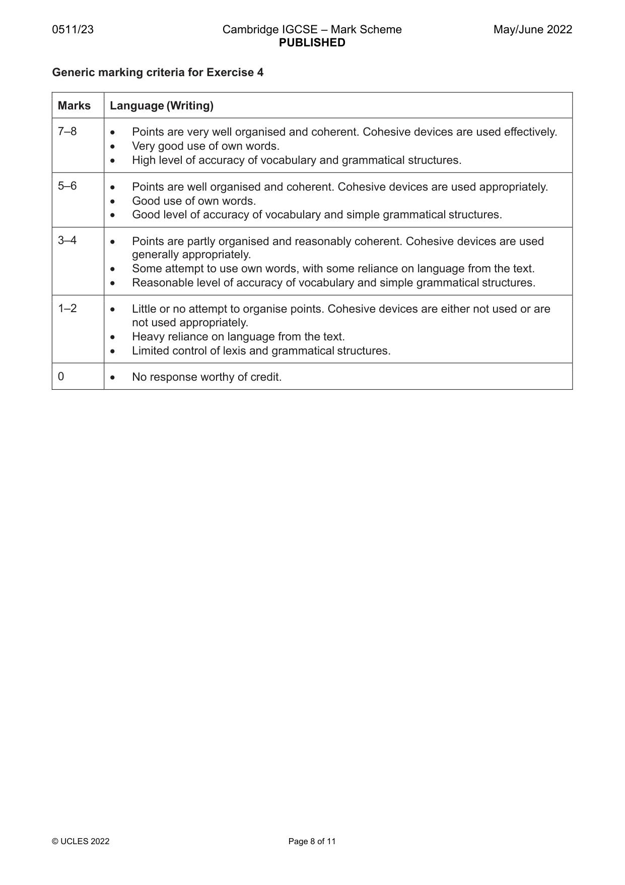Mark scheme, page 8 of 11