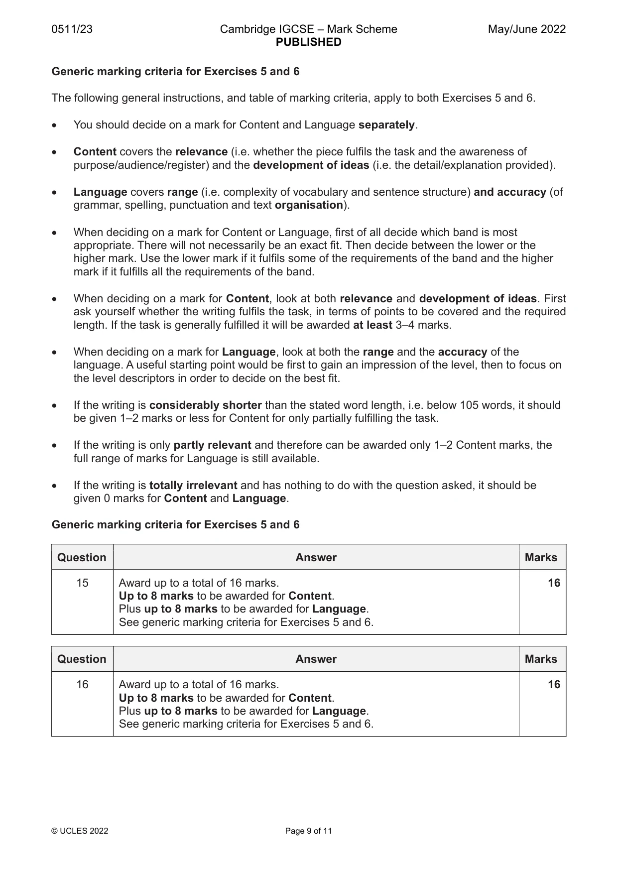 Mark scheme, page 9 of 11