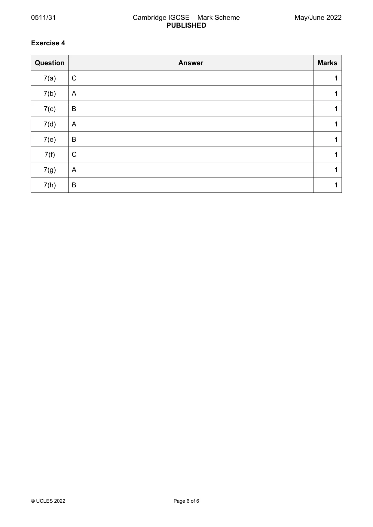 Mark scheme, page 6 of 6