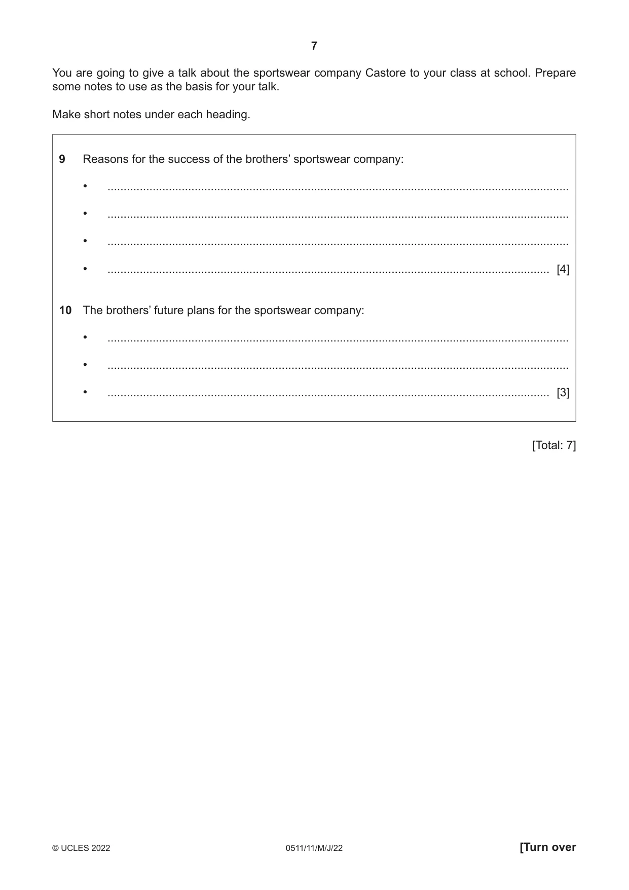 Cambridge IGCSE English - Second Language (count-in oral) 0511 2022 May/June Paper 1 · Variant 1 question paper, page 7 of 16