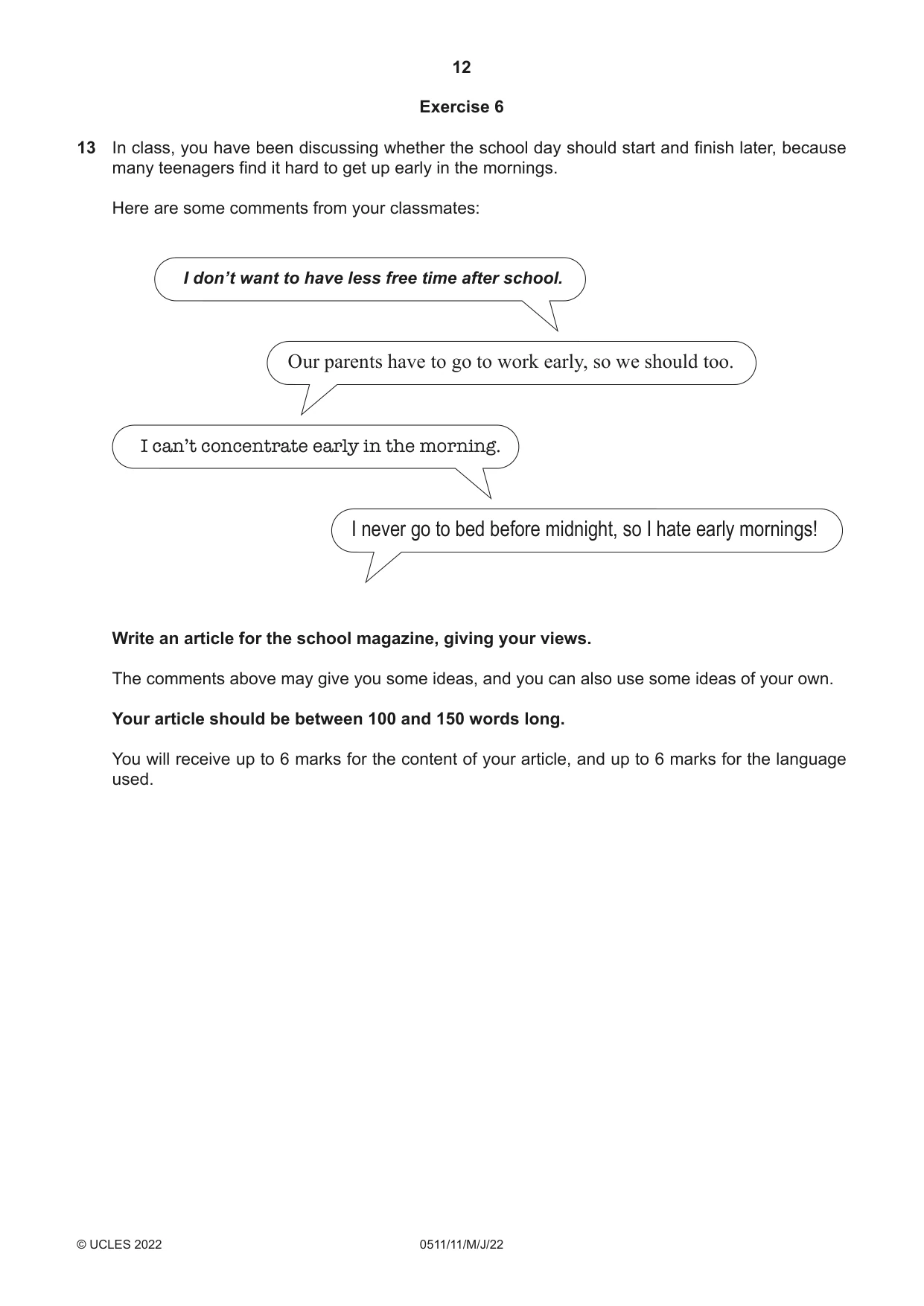 Cambridge IGCSE English - Second Language (count-in oral) 0511 2022 May/June Paper 1 · Variant 1 question paper, page 12 of 16