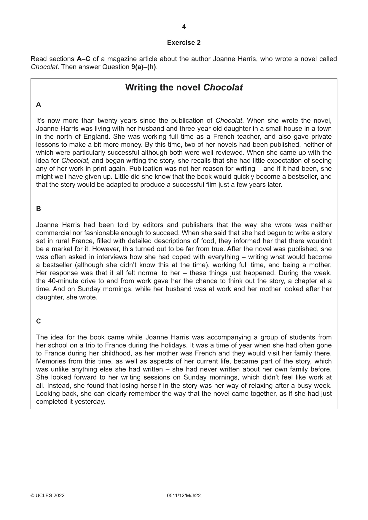Cambridge IGCSE English - Second Language (count-in oral) 0511 2022 May/June Paper 1 · Variant 2 question paper, page 4 of 16