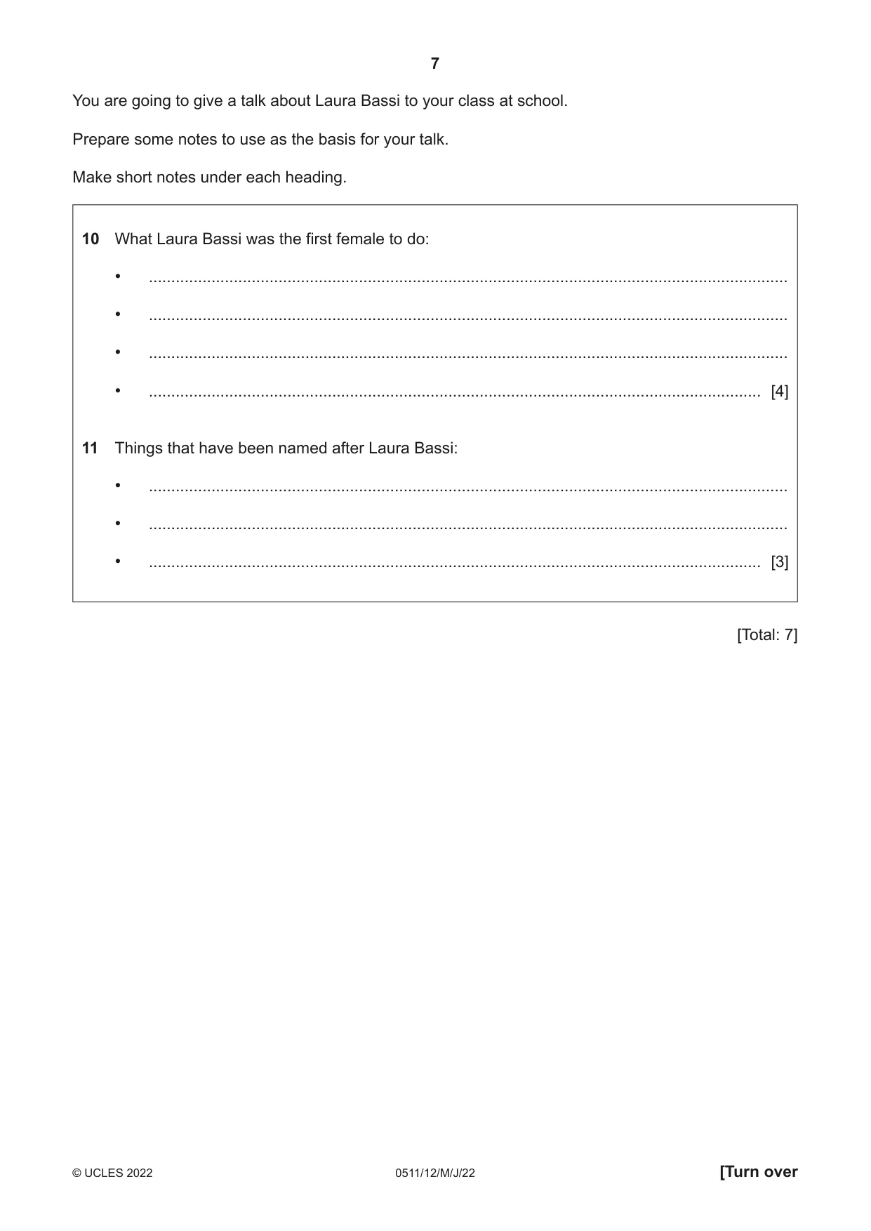Cambridge IGCSE English - Second Language (count-in oral) 0511 2022 May/June Paper 1 · Variant 2 question paper, page 7 of 16